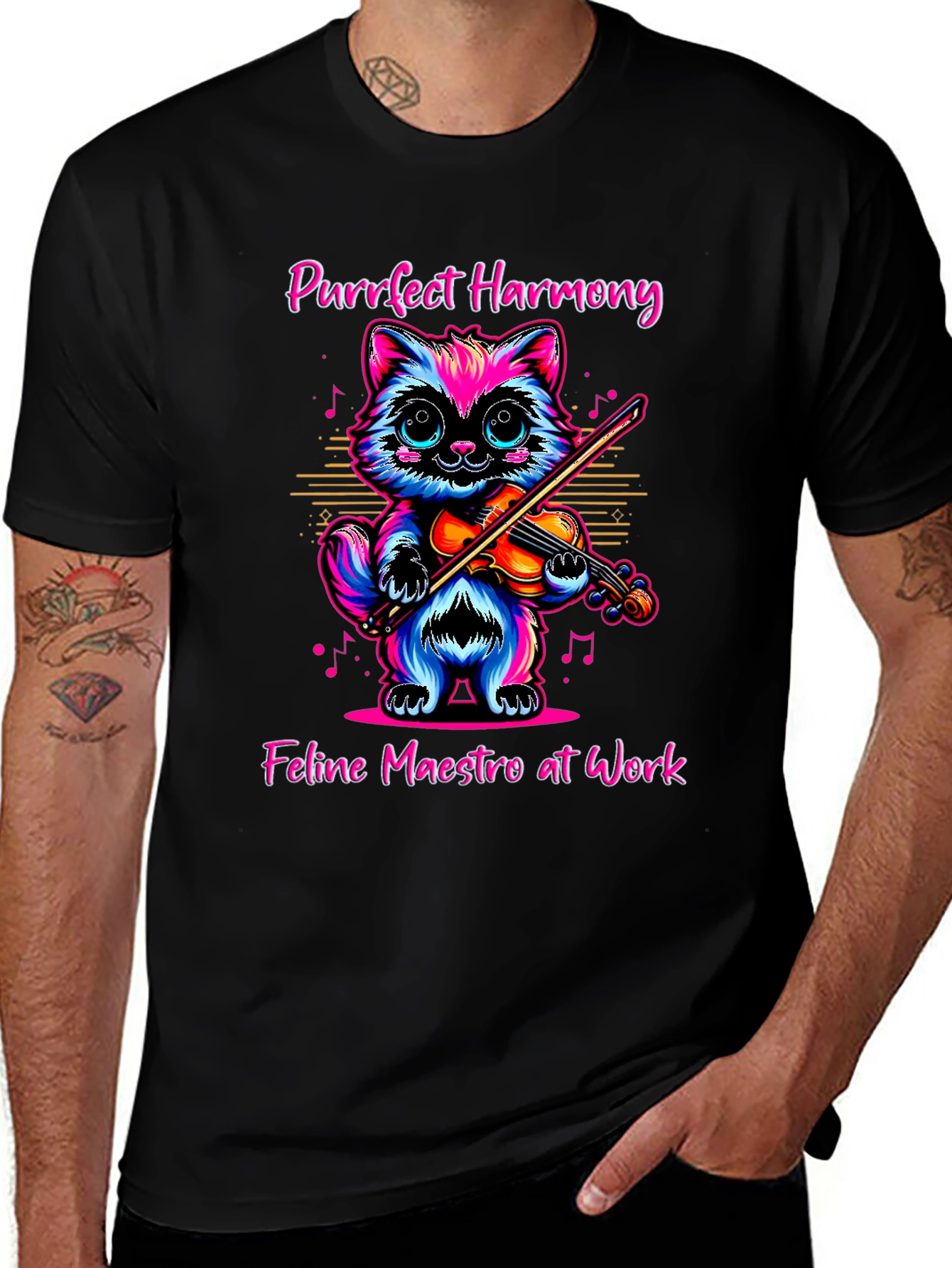 Variant 23 of Purrfect Harmony Feline Maestro Graphic Tee