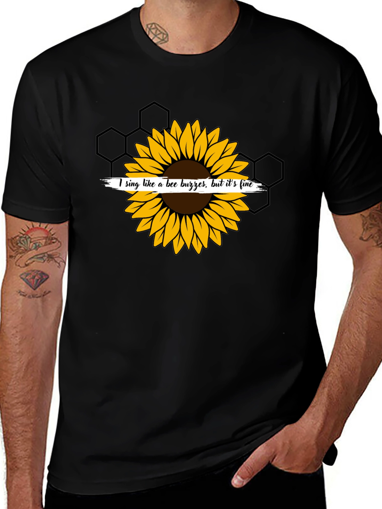 Black Sunflower Bee Buzz Funny Graphic T-Shirt main image