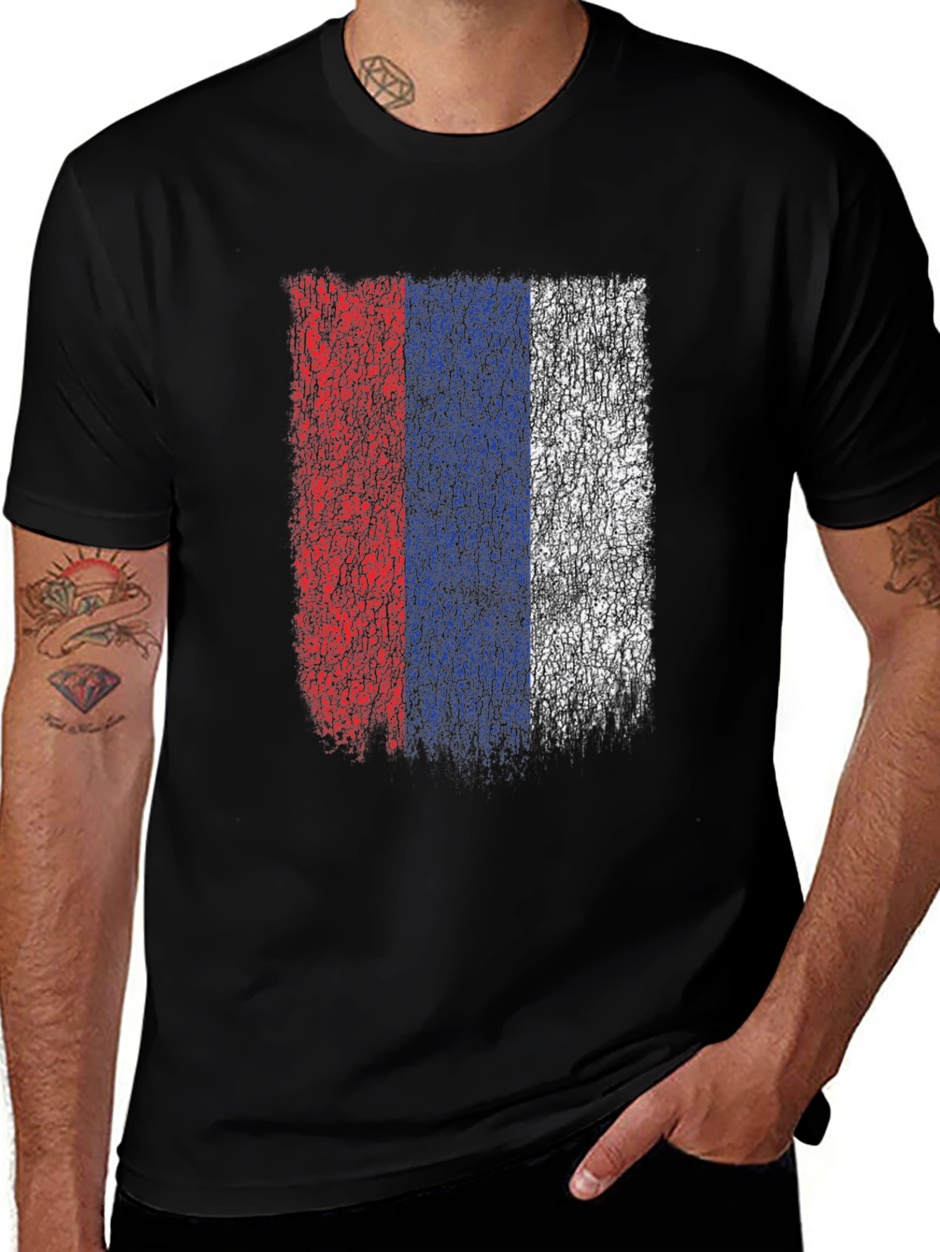 Variant 28 of Distressed Russia Flag Graphic Tee - Black