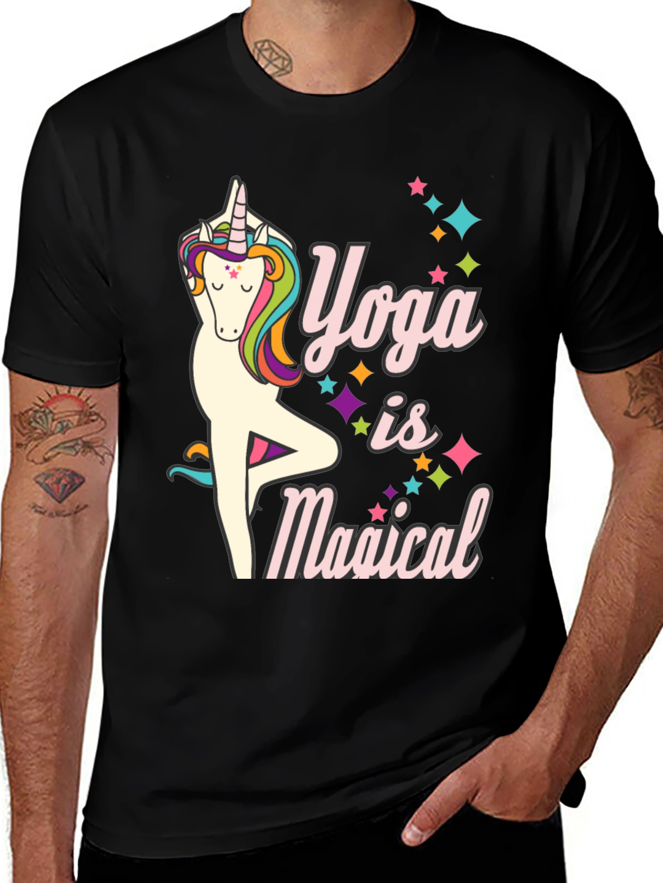 Variant 26 of Yoga Unicorn Black T-Shirt | "Yoga is Magical"