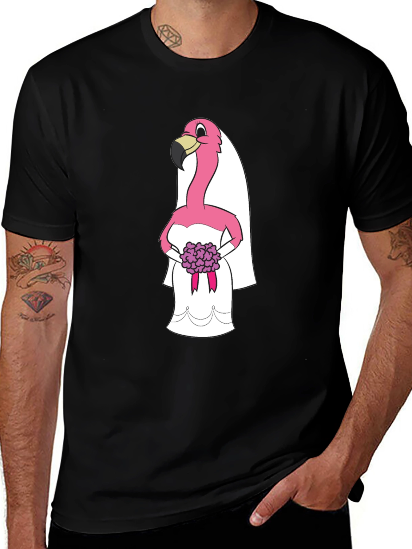 Variant 2 of Black T-Shirt with Flamingo Bride Graphic