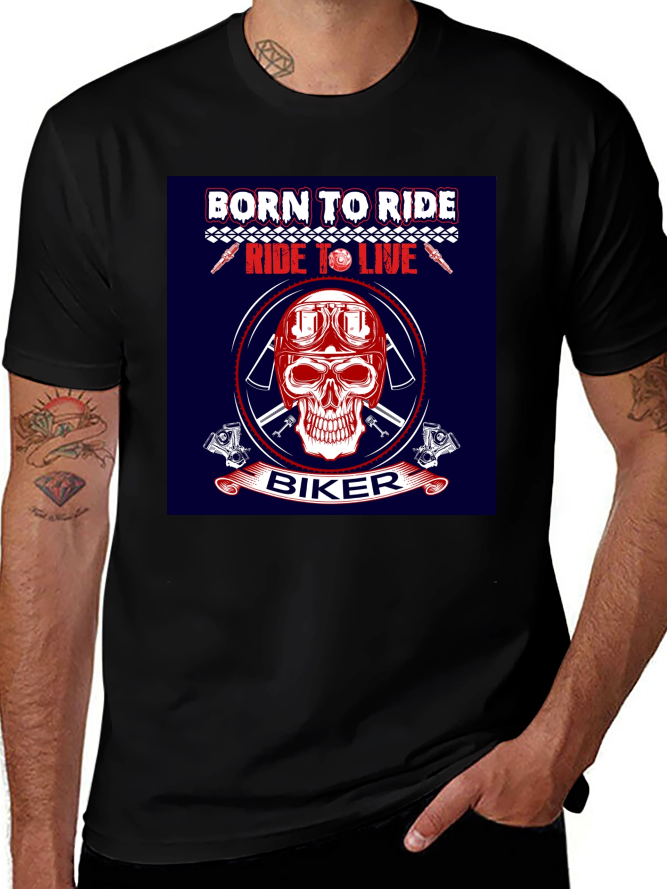 Variant 17 of Biker Skull Graphic T-Shirt - Born to Ride Tee