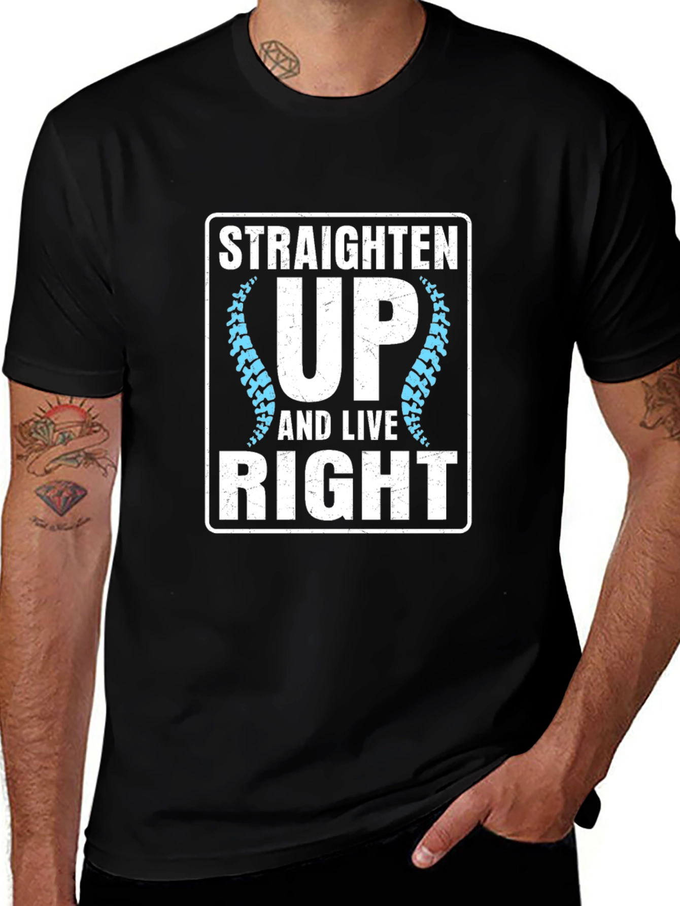 Variant 15 of Straighten Up & Live Right T-Shirt Chiropractic Gift