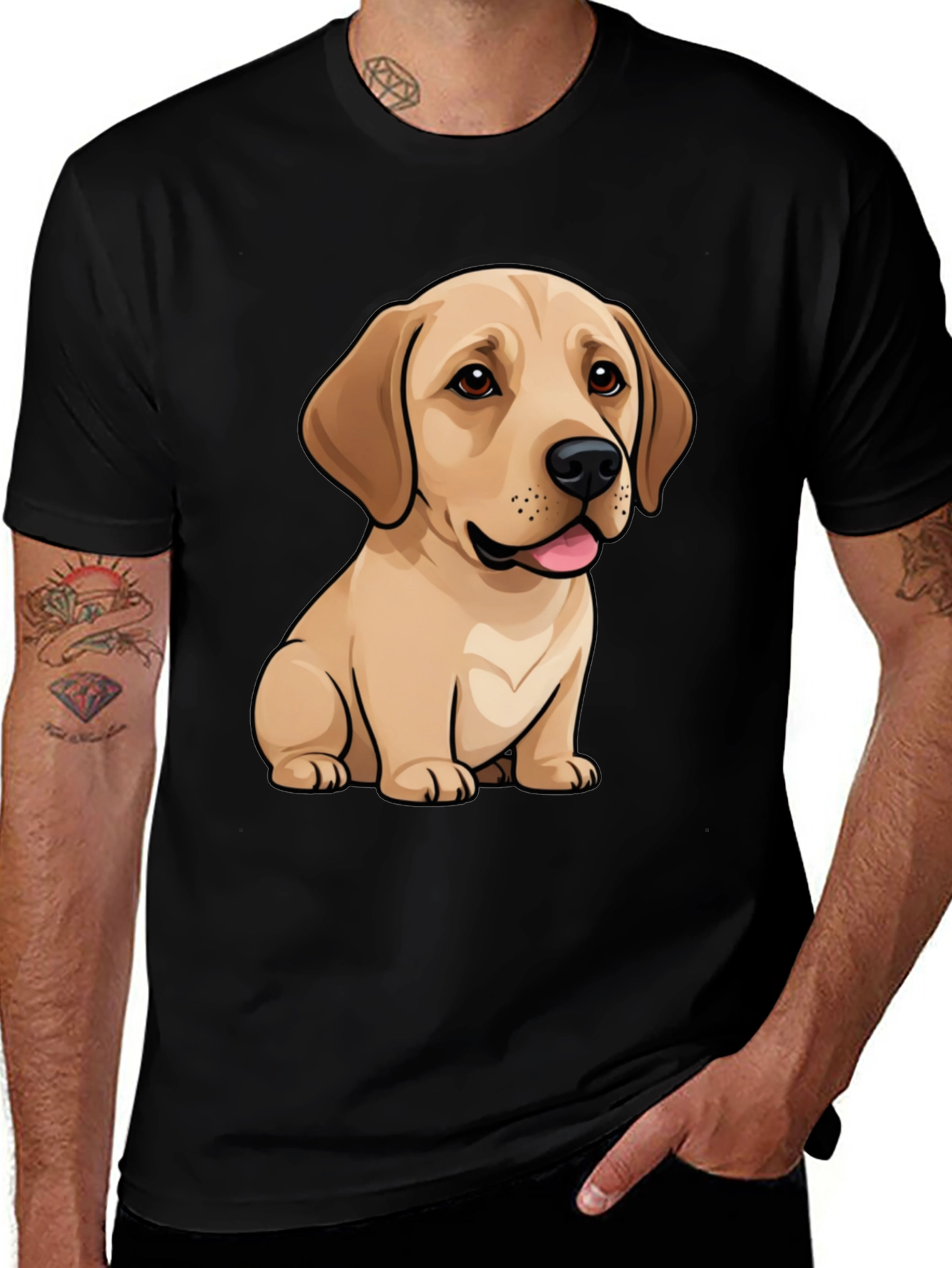 Variant 21 of Cute Labrador Puppy Dog Graphic Black T-Shirt