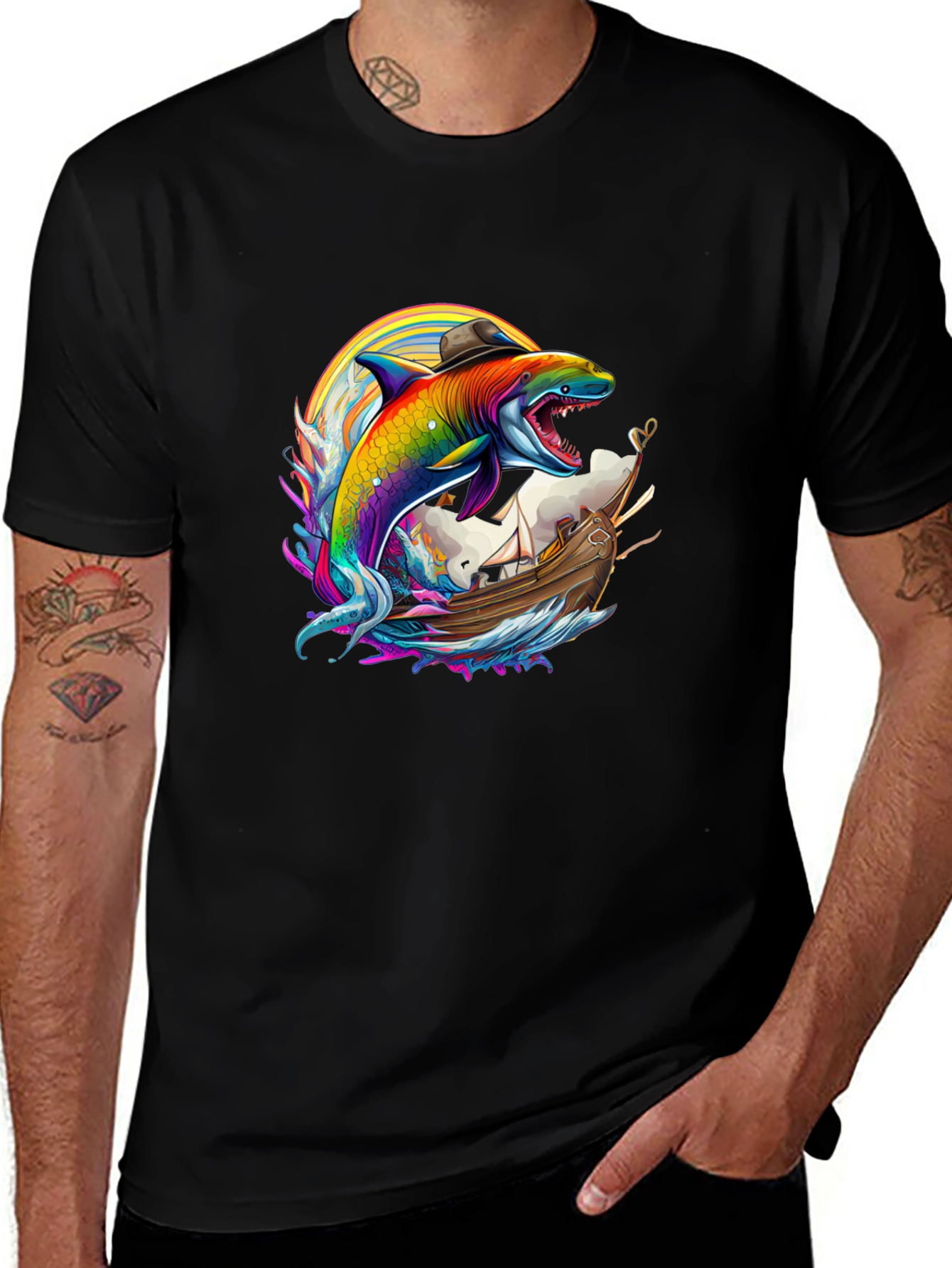 Variant 3 of Rainbow Shark Graphic Tee - Unique Novelty Design