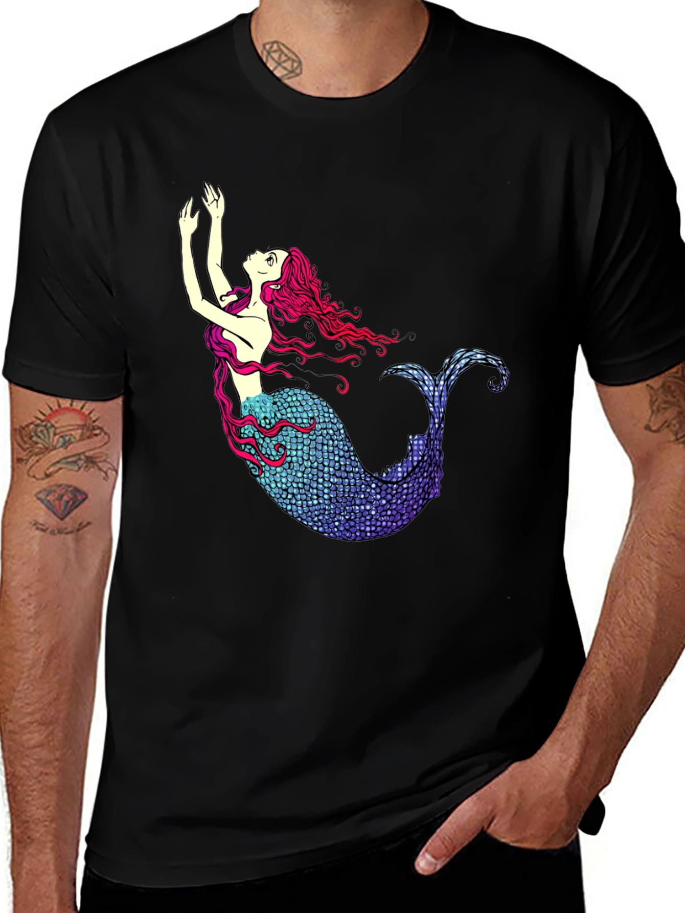 Variant 28 of Mermaid Graphic Tee - Black Cotton T-Shirt
