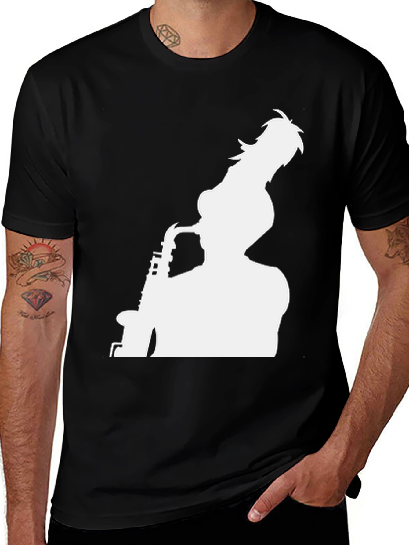Variant 17 of Saxophone Player Graphic Tee - Black
