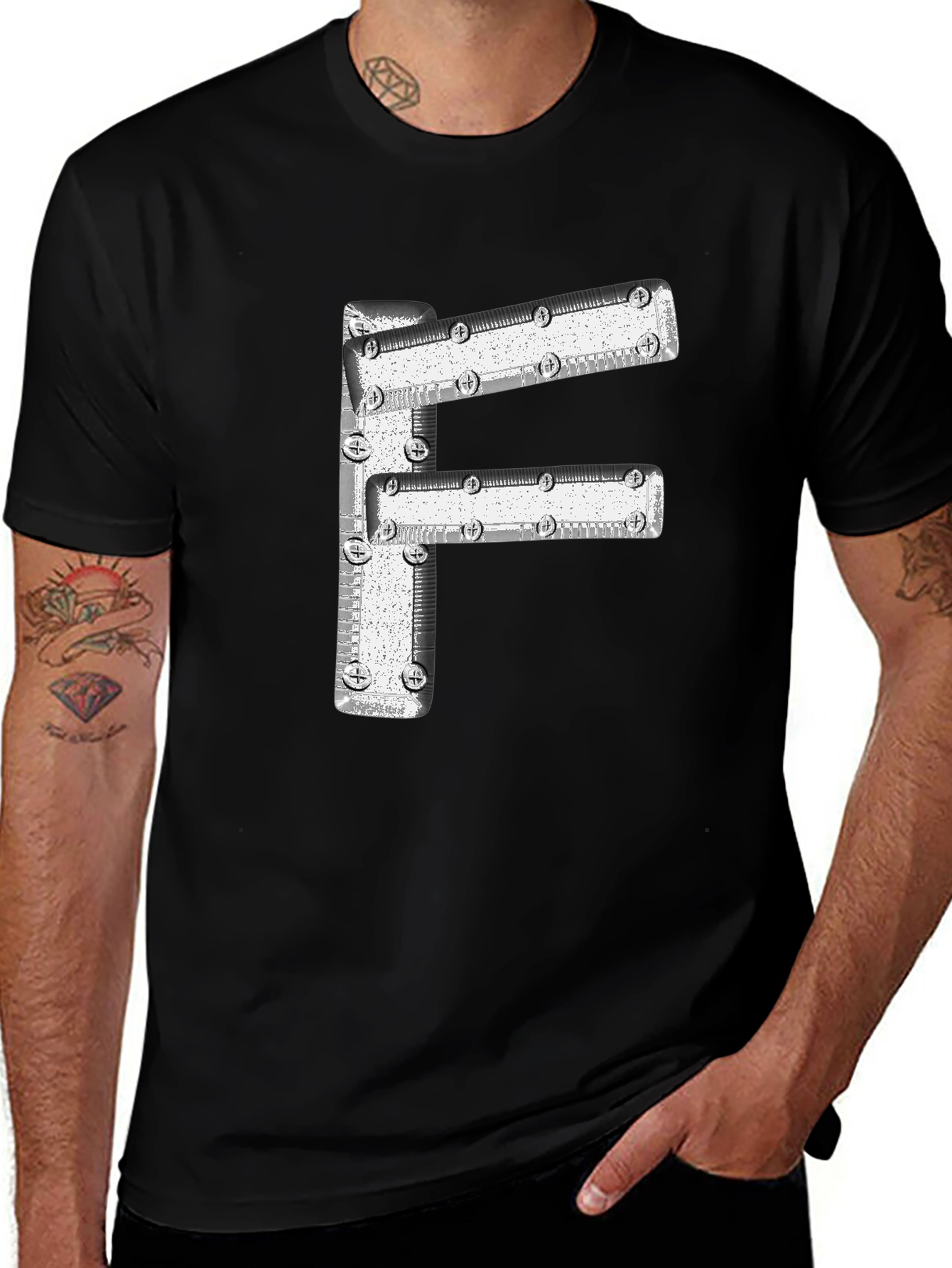 Variant 16 of Letter F Metal Design Black T-Shirt