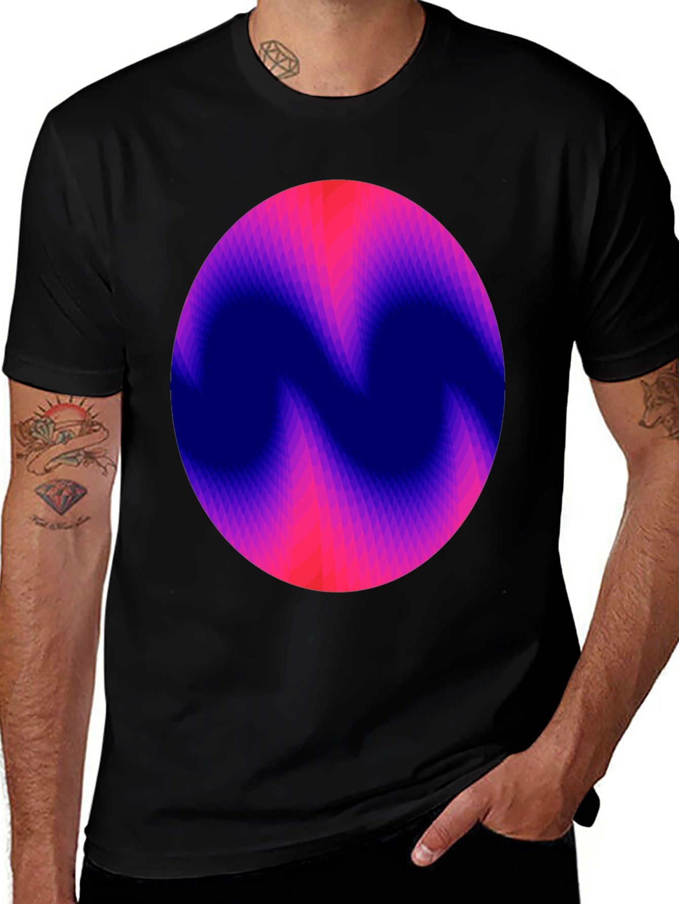 Variant 25 of Abstract Circle Graphic Print Black T-Shirt