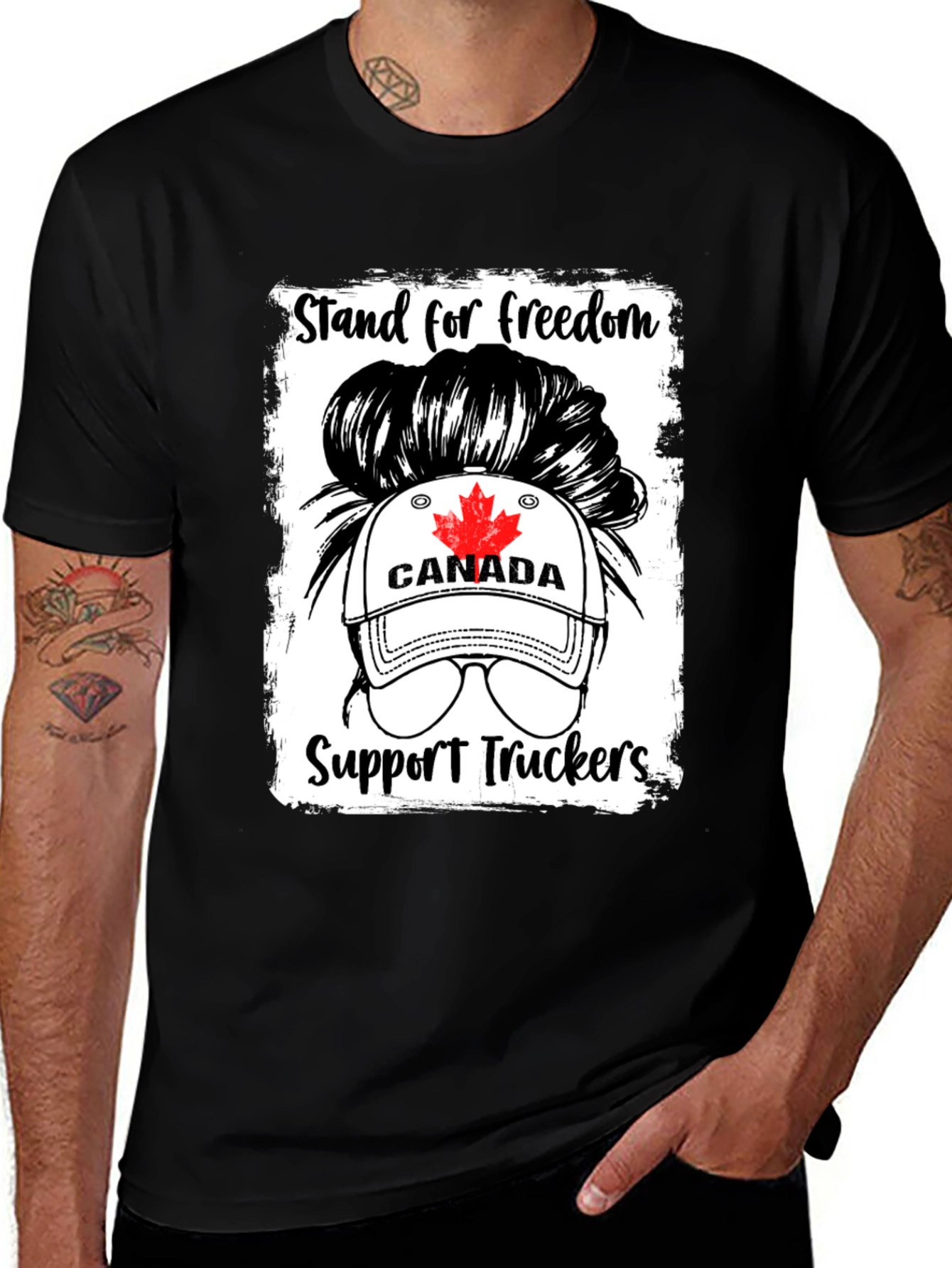 Variant 28 of Canada Freedom Truckers Messy Bun T-Shirt