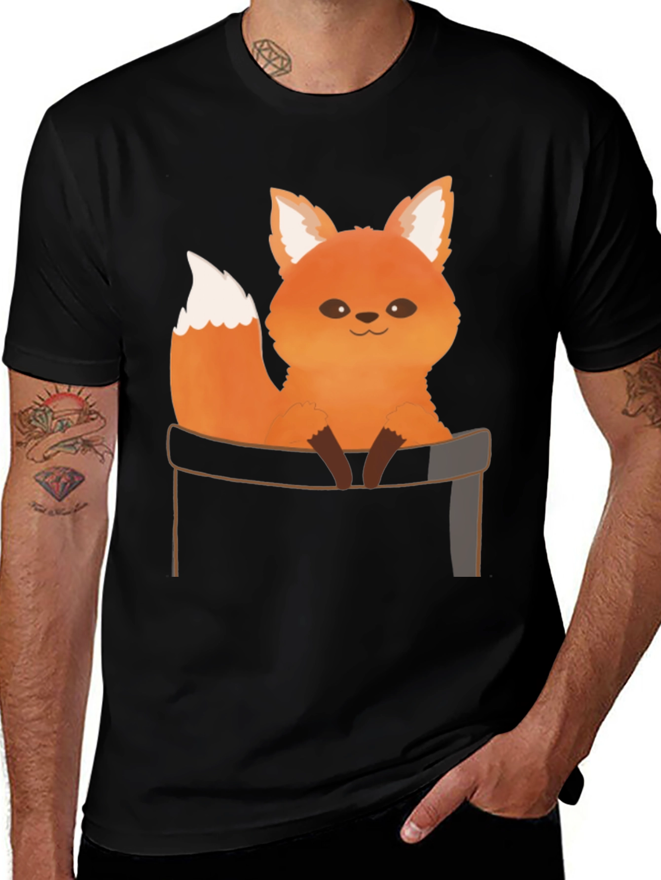 Variant 19 of Cute Fox Pocket T-Shirt - Unisex Graphic Tee