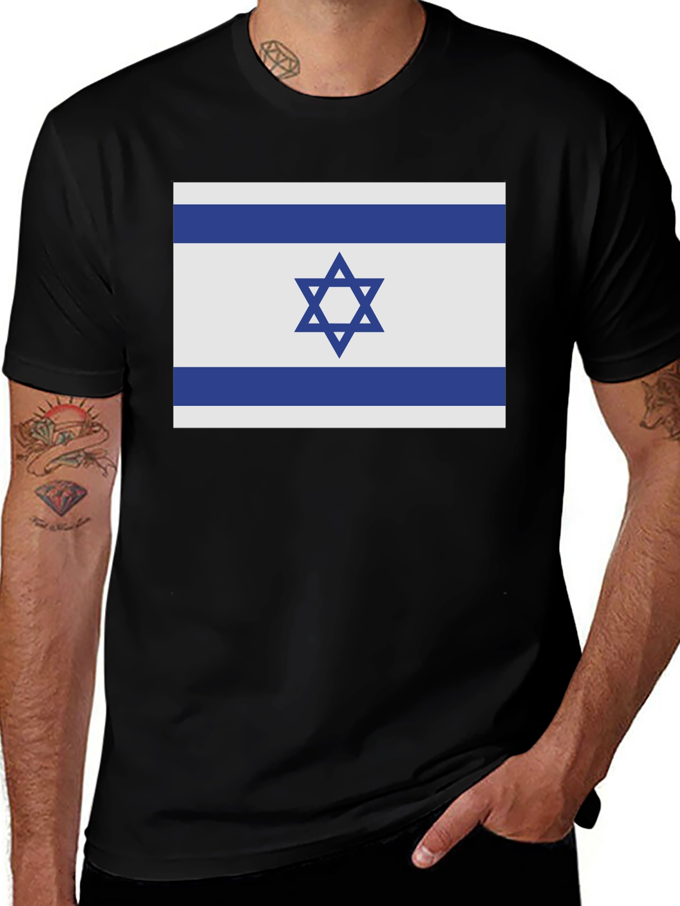 Variant 2 of Israel Flag Graphic Tee - Black Cotton Blend Shirt