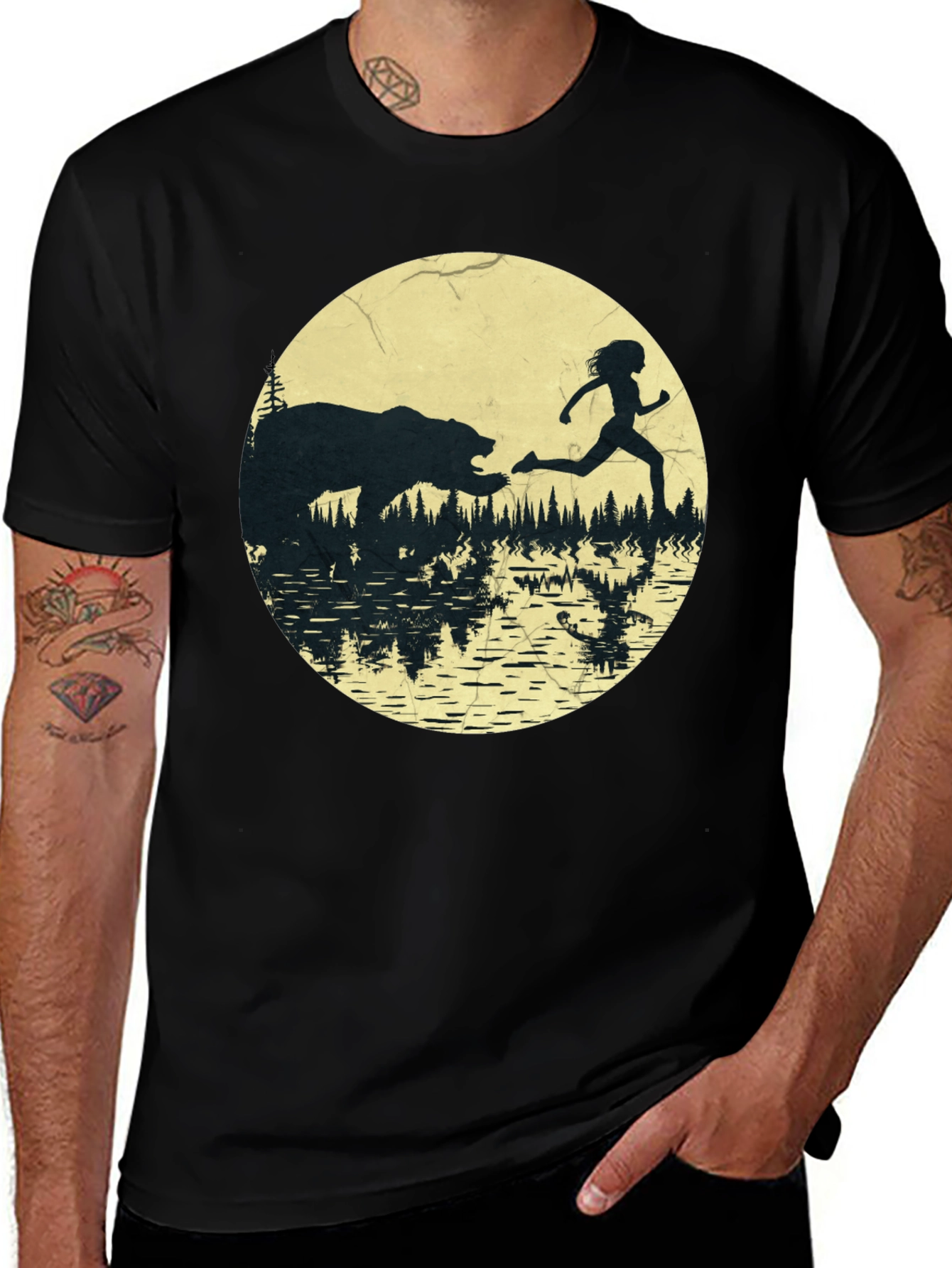 Variant 14 of Bear Chase Graphic Tee - Black Cotton T-Shirt