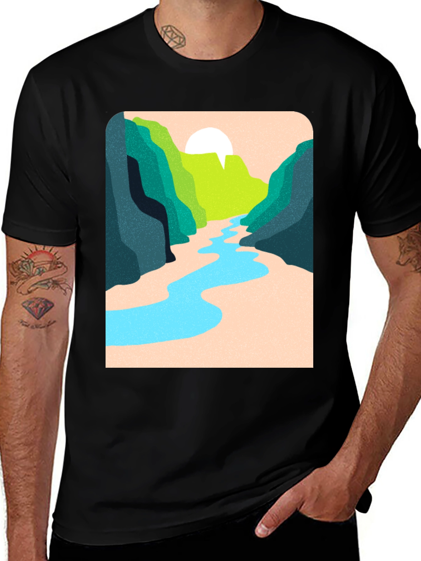 Variant 3 of Nature River Graphic Tee - Unisex Casual Black T-Shirt