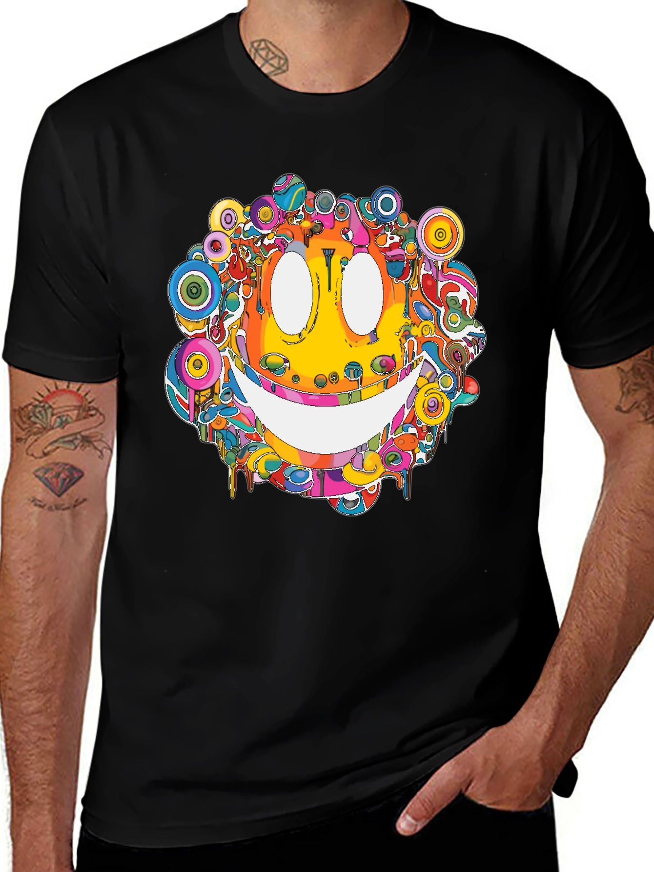 Variant 13 of Psychedelic Smiley Face Graphic Tee - Black