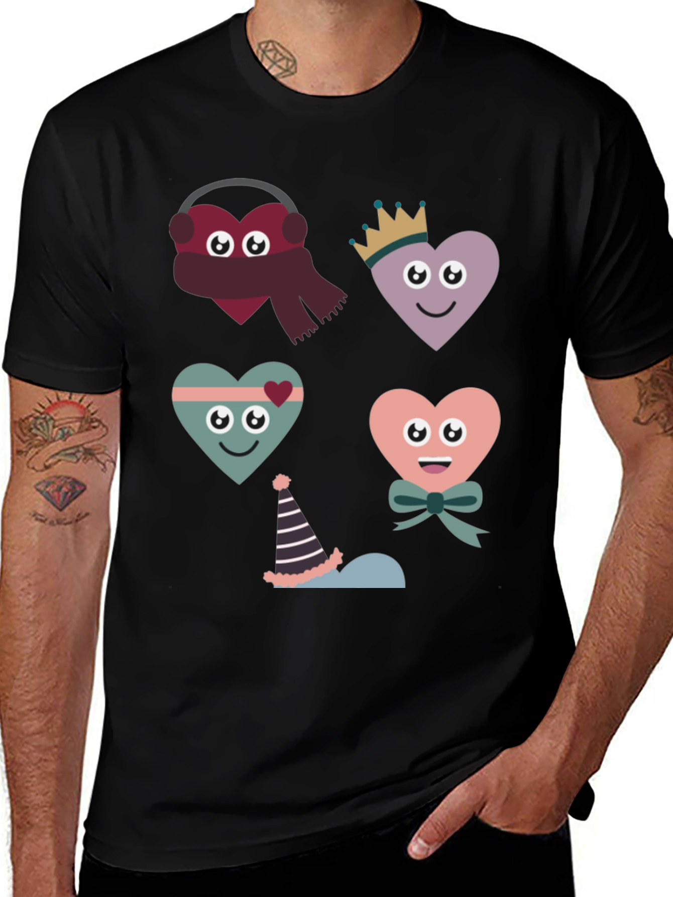 Variant 28 of Heart Character Graphic Tee - Stylish Black T-Shirt
