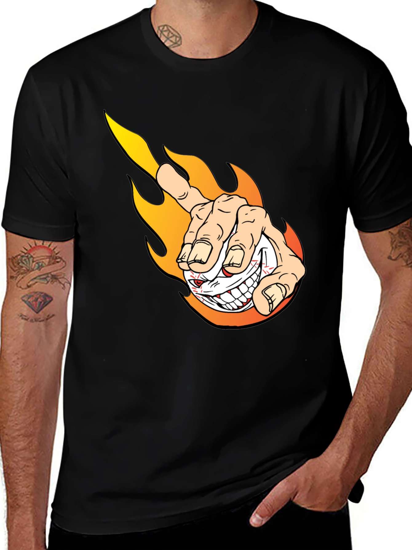 Variant 7 of Fiery Finger Point Graphic Tee - Bold Black T-Shirt