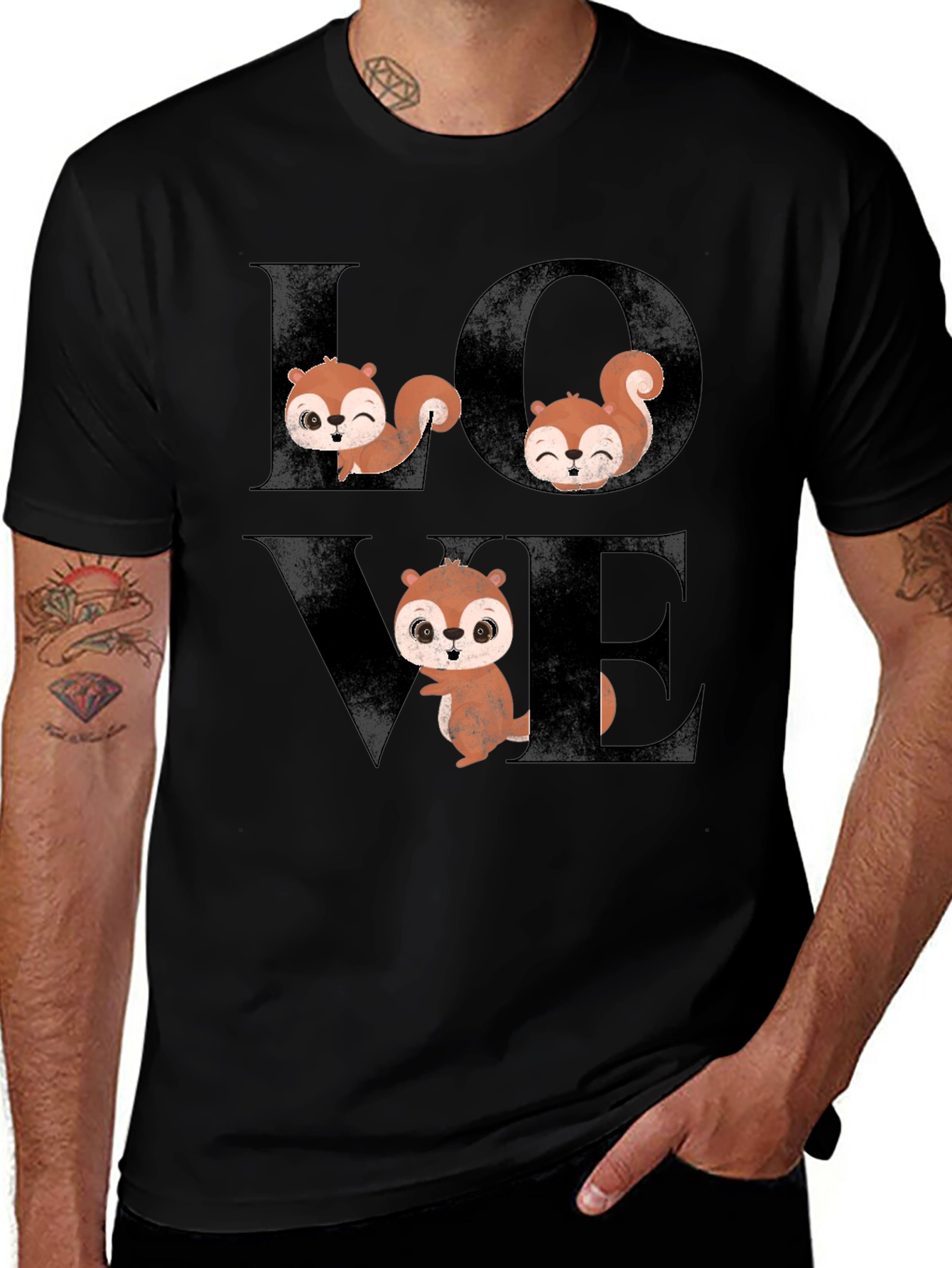 Variant 29 of Squirrel Love Graphic Tee - Black Cotton T-Shirt