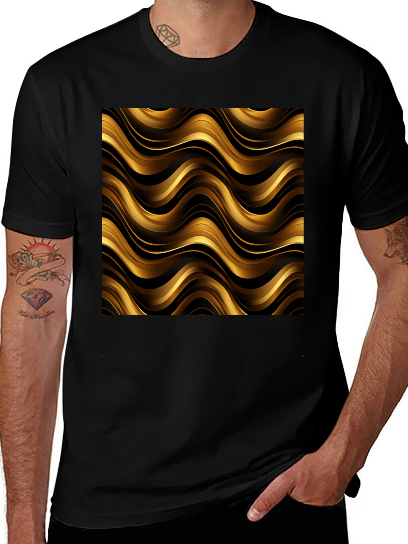 Variant 20 of Gold Wave Pattern Graphic T-Shirt