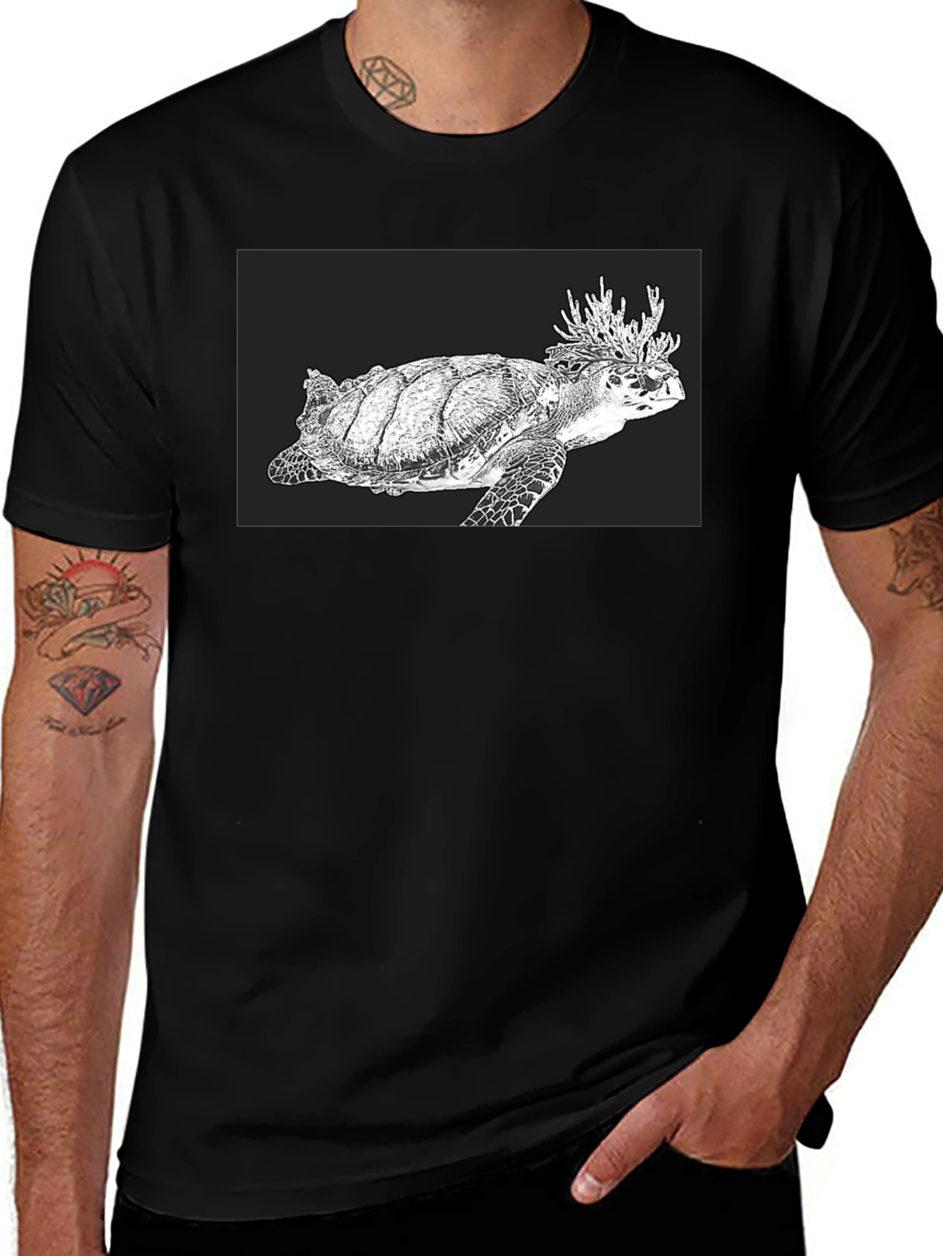 Variant 5 of Sea Turtle Graphic Tee - Black Cotton T-Shirt