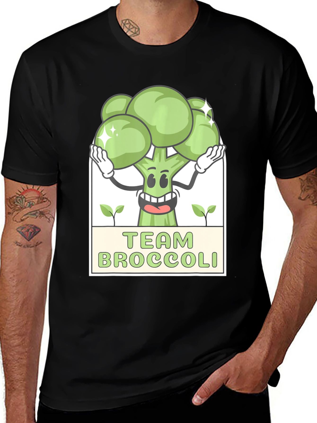Variant 16 of Team Broccoli Cartoon Graphic Black T-Shirt