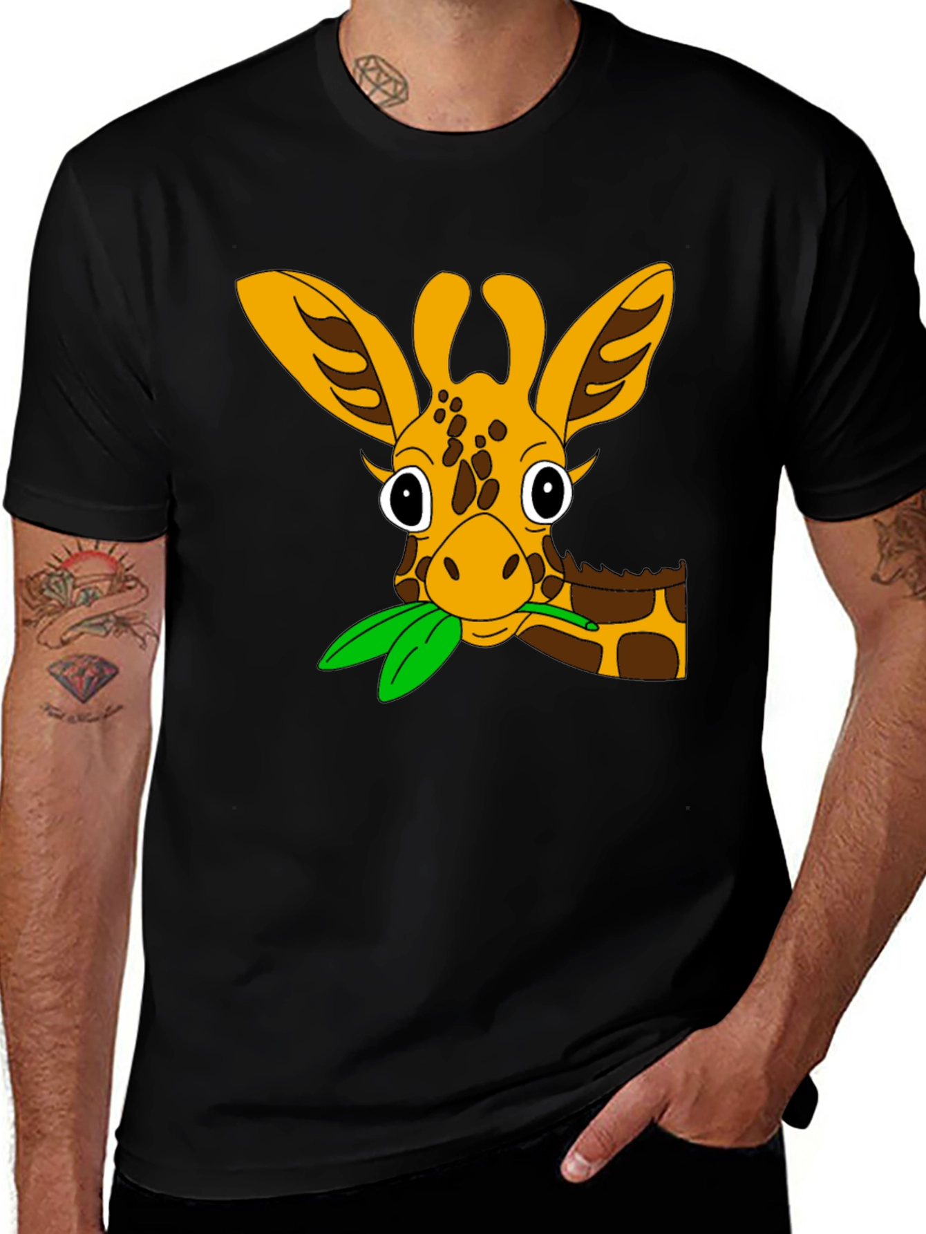 Variant 12 of Cute Giraffe Cartoon Black T-Shirt