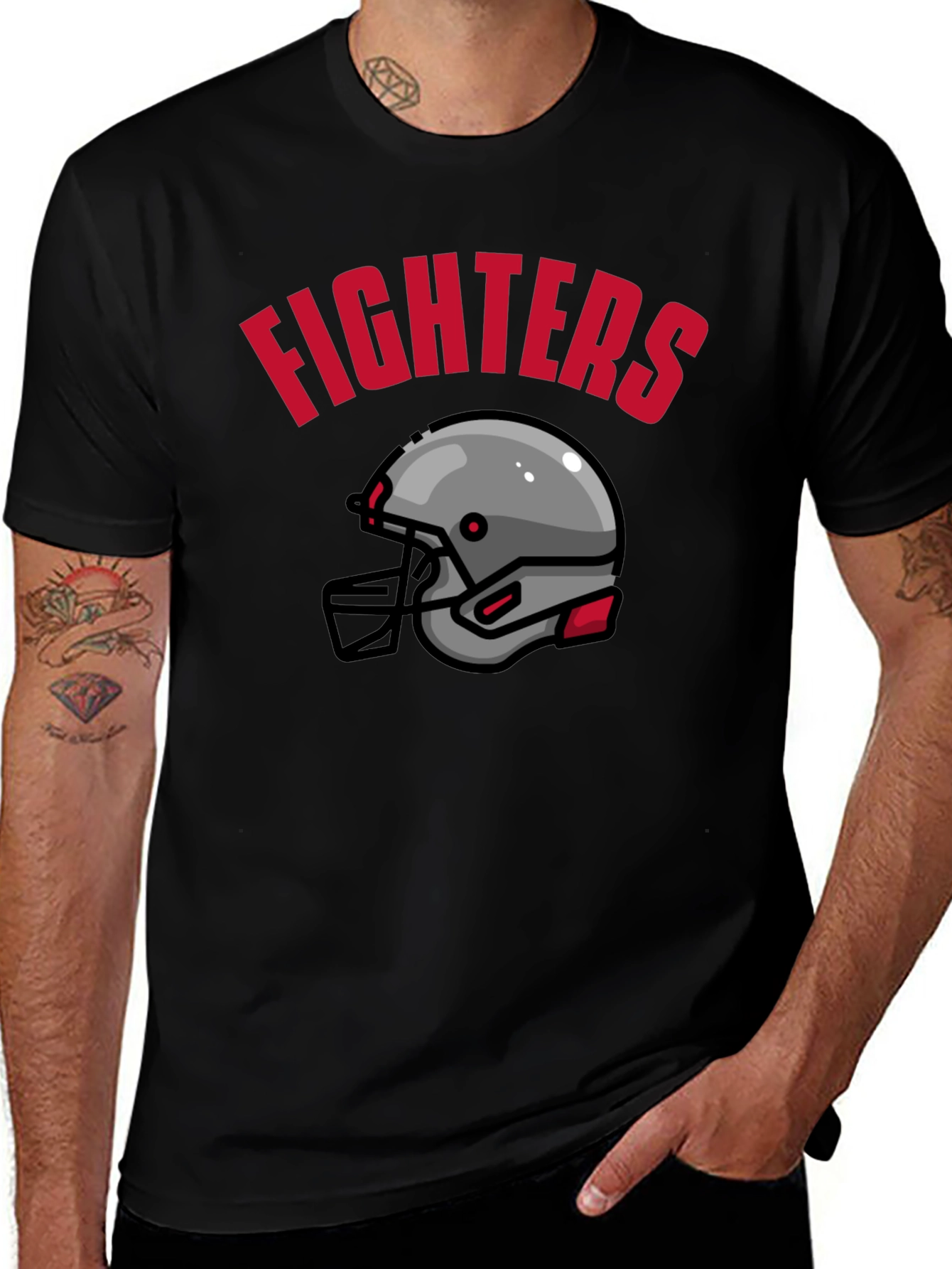 Variant 27 of Fighters Helmet Graphic Tee - Black Cotton T-Shirt