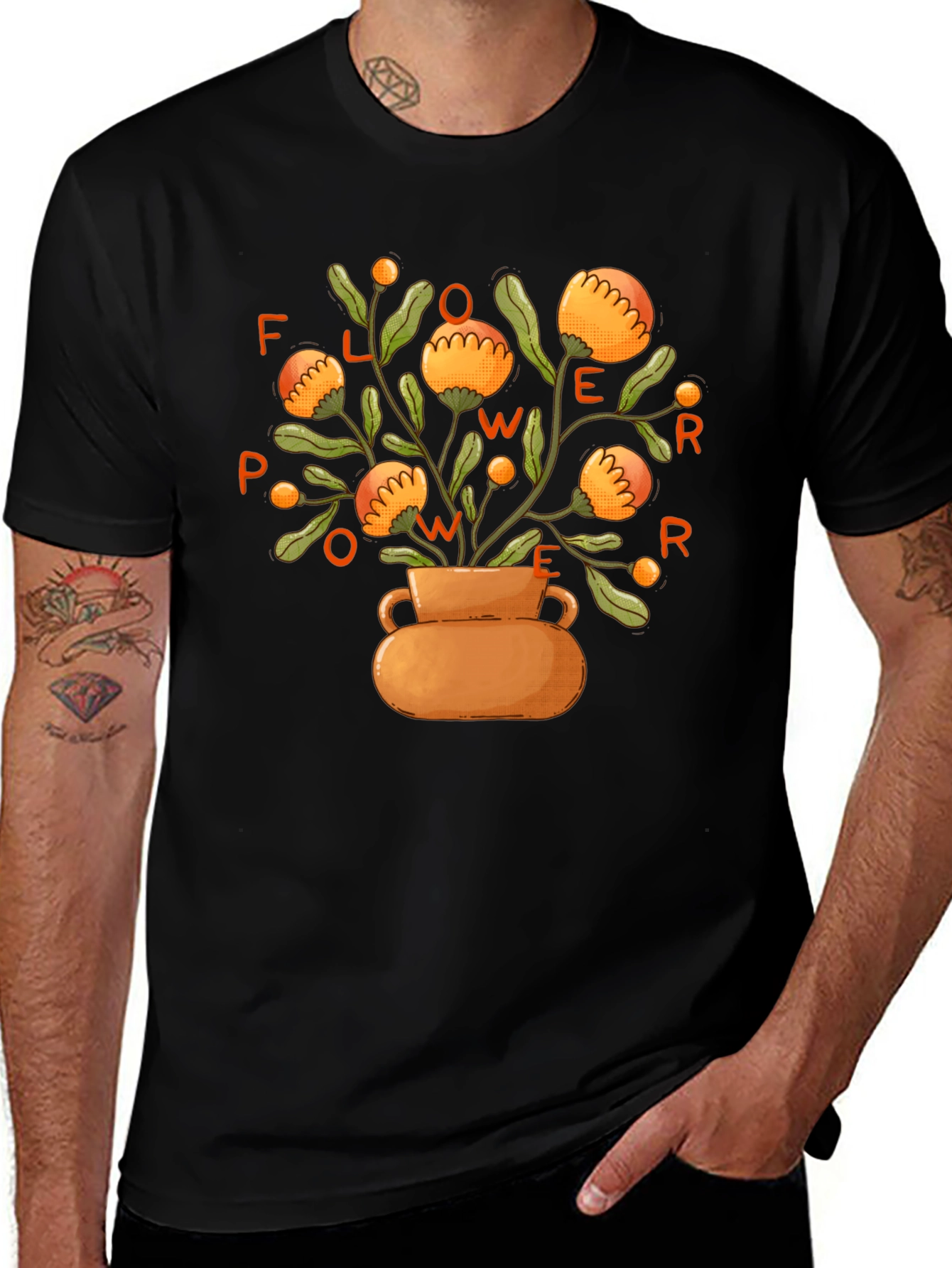 Variant 27 of Flower Power Graphic Tee -  Stylish Unisex Black T-Shirt