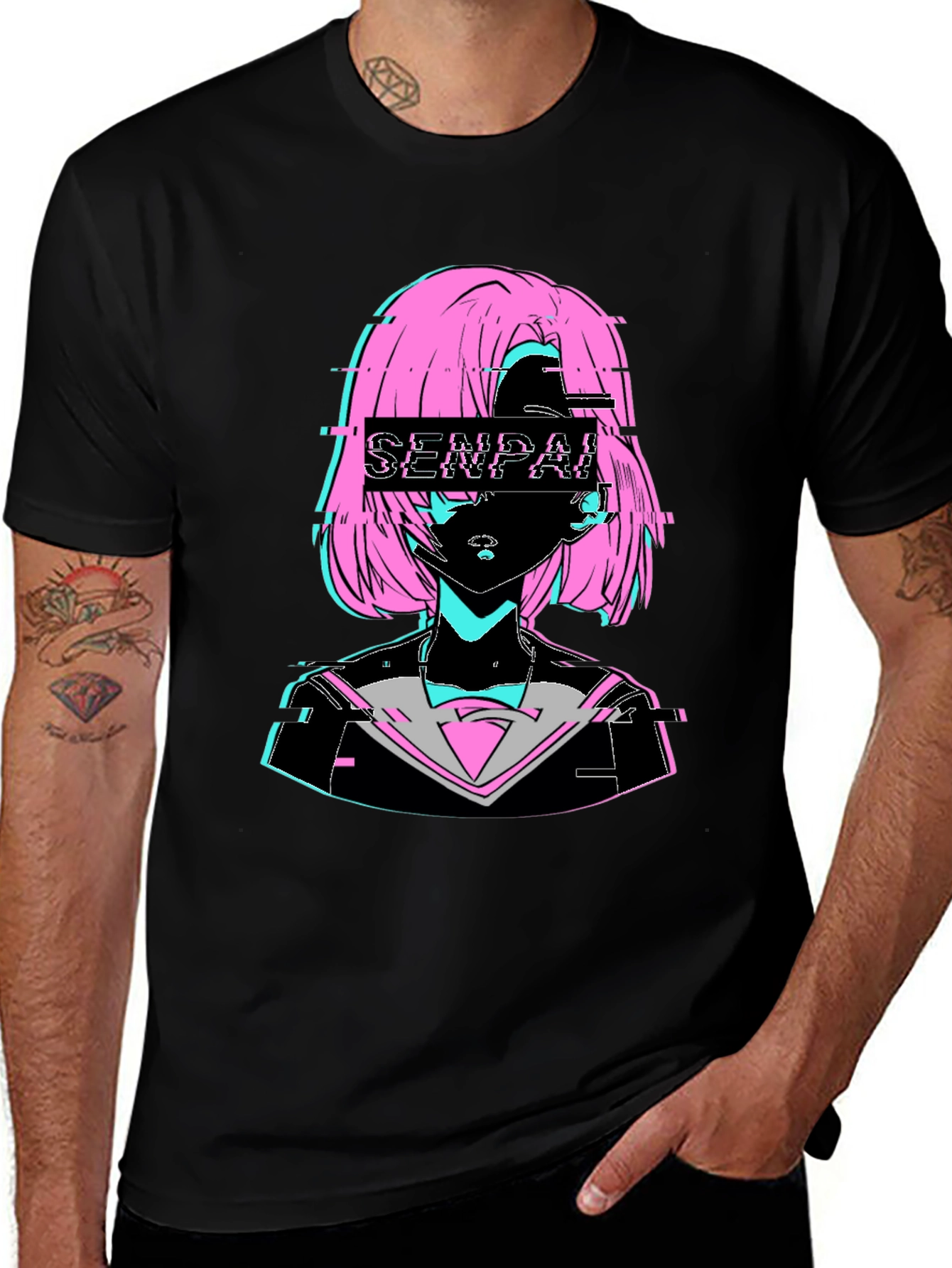Variant 3 of Senpai Anime Girl Glitch T-Shirt - Black