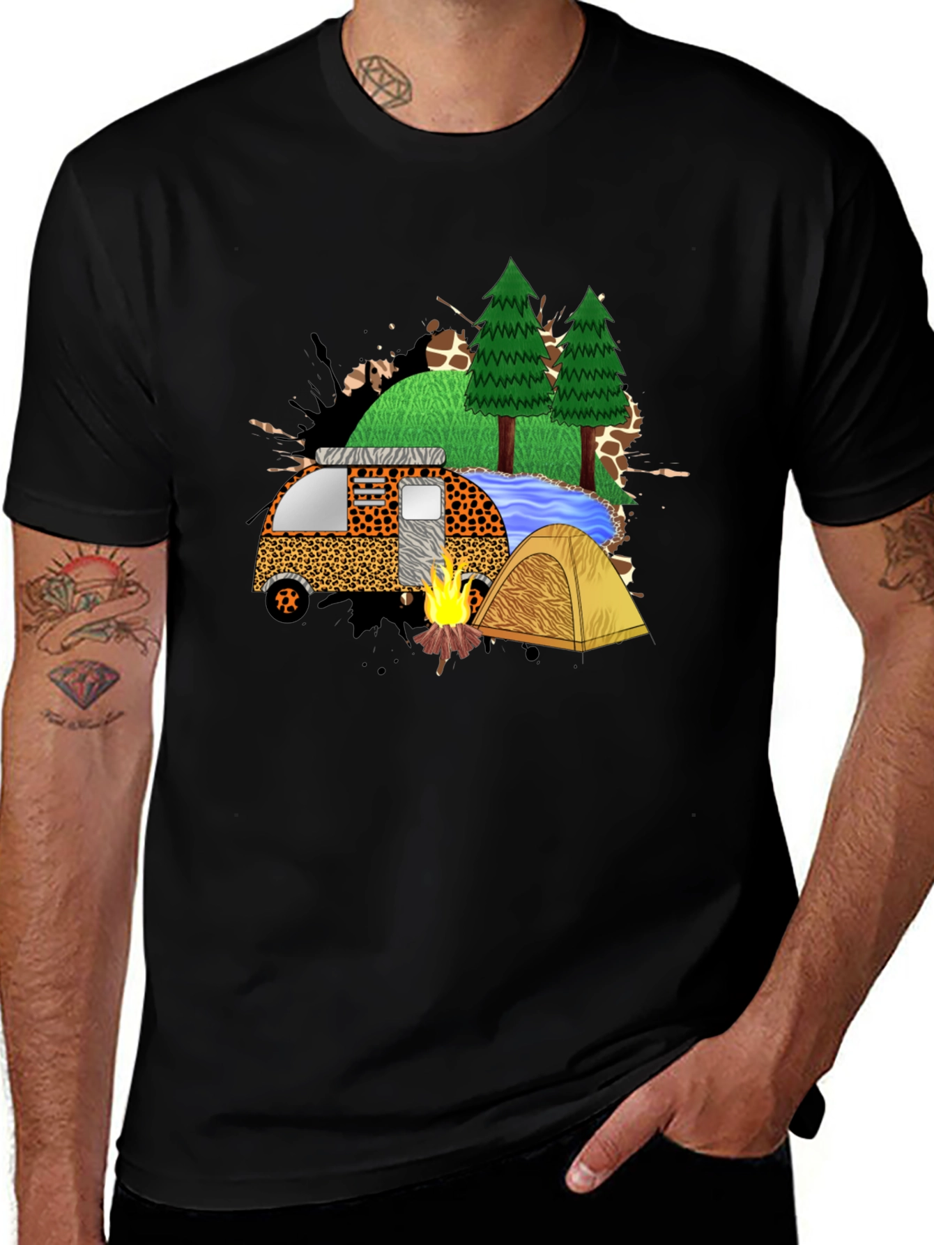 Black Camping Adventure Black Graphic T-Shirt main image
