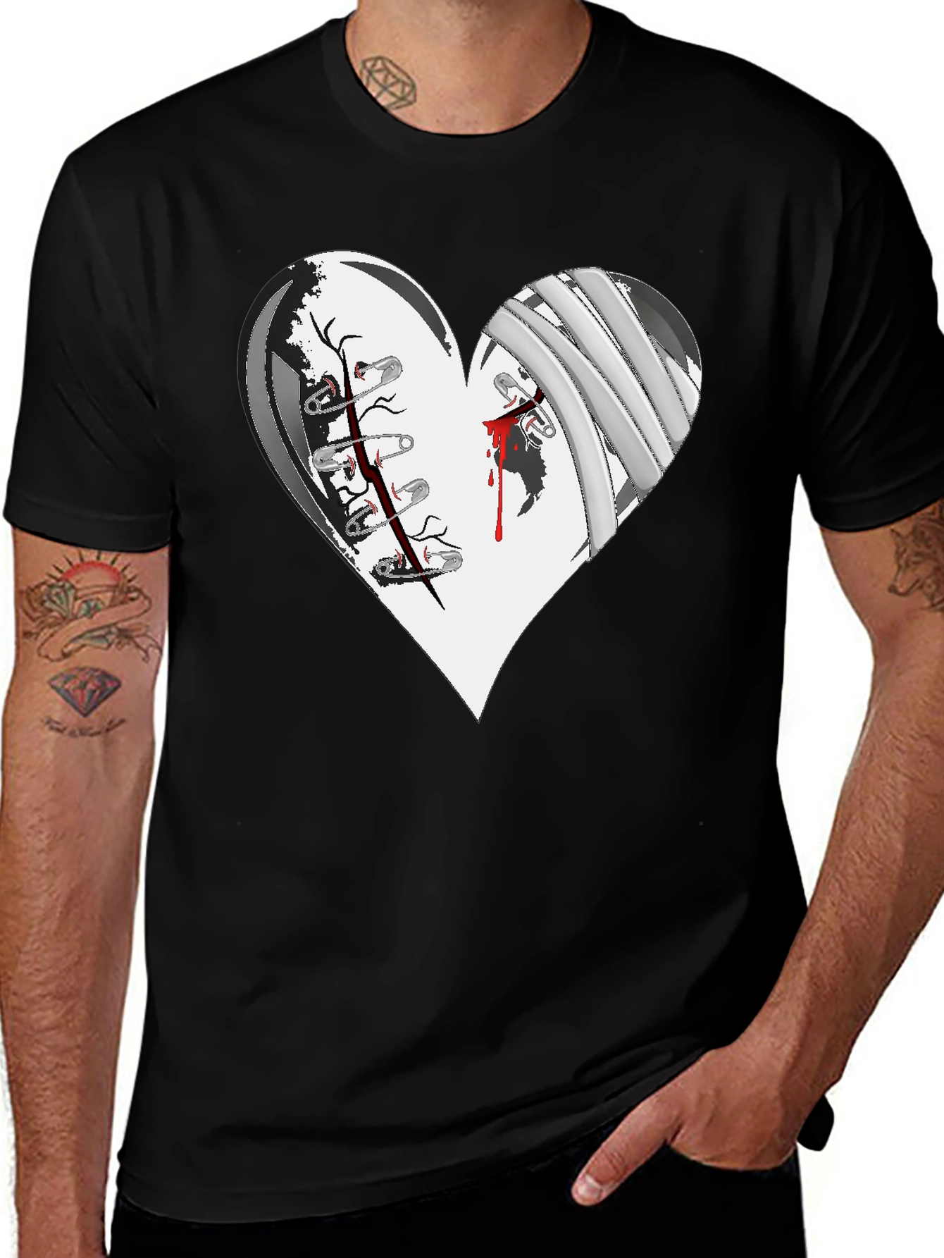 Variant 4 of Edgy Broken Heart Graphic Tee - Black