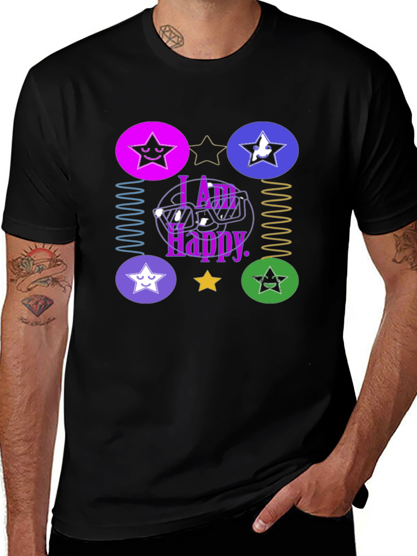 Variant 13 of I Am Happy Graphic Tee - Trendy Star Design