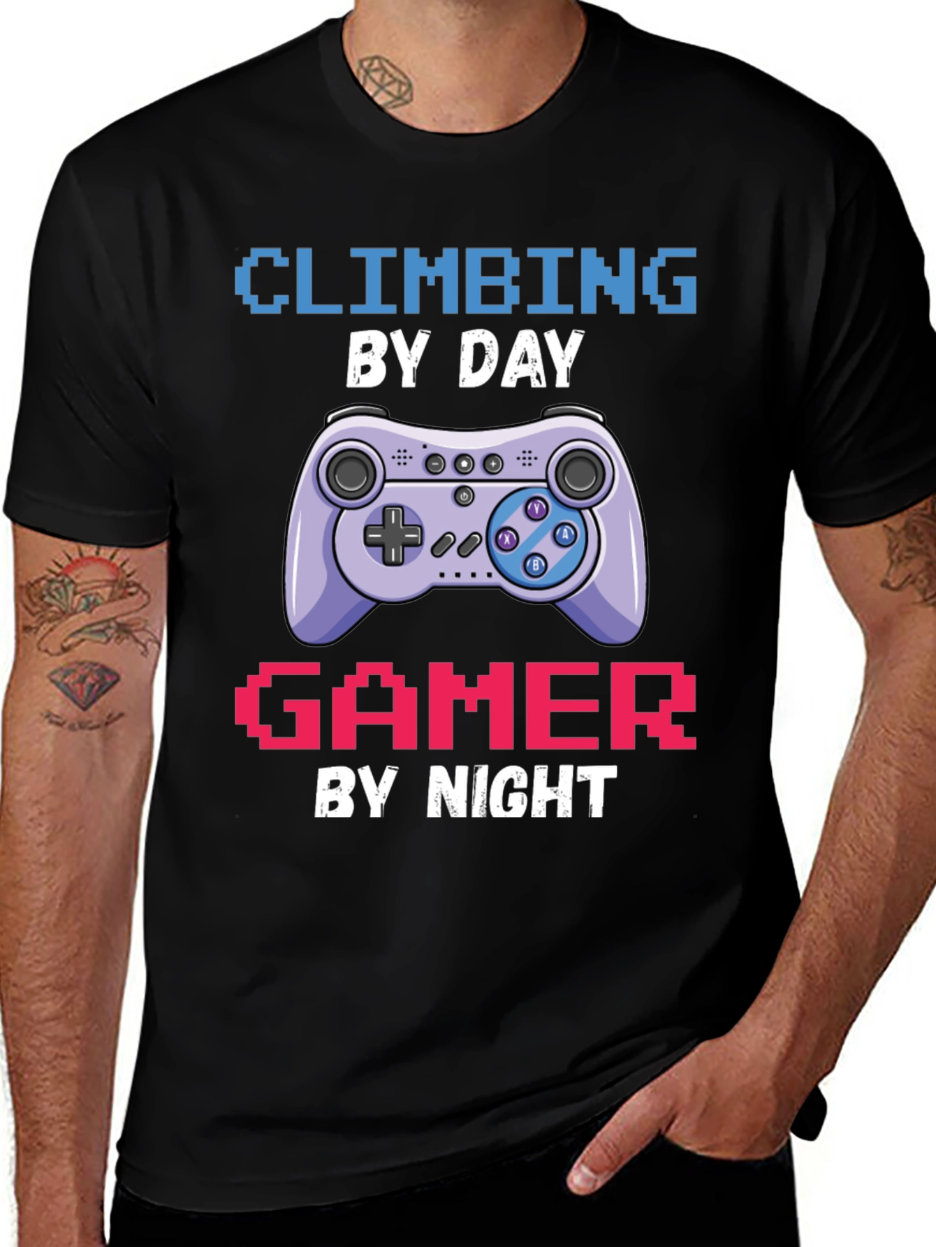 Variant 27 of Climbing Gamer T-Shirt: Day Climber, Night Gamer