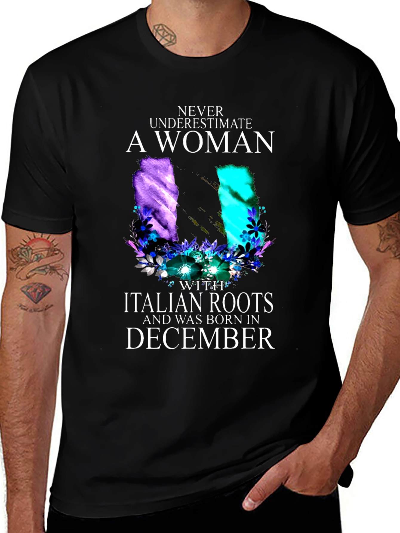 Italian Roots Woman's December Birthday Black T-Shirt