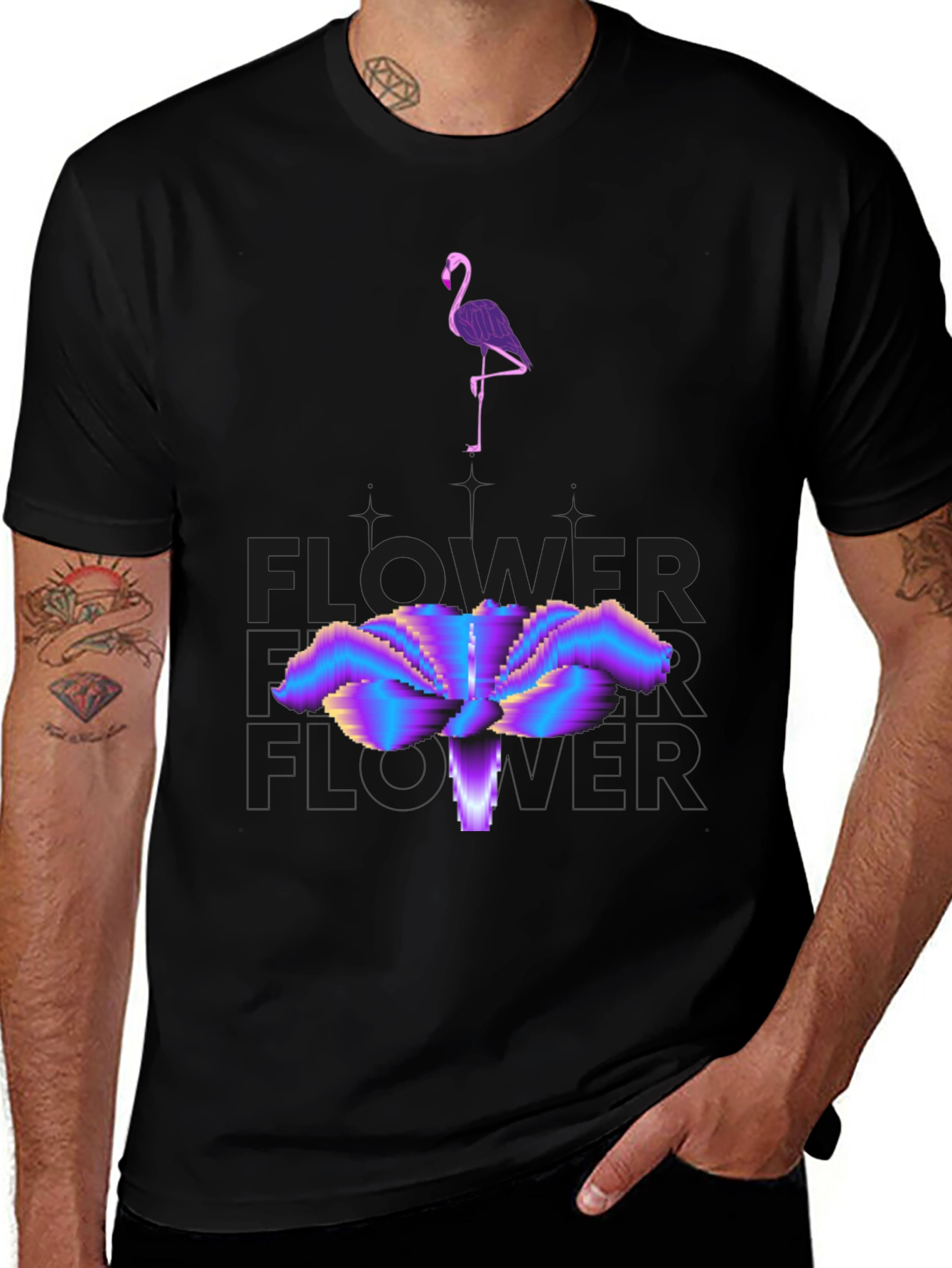 Variant 8 of Abstract Flamingo & Flower Graphic Tee - Black