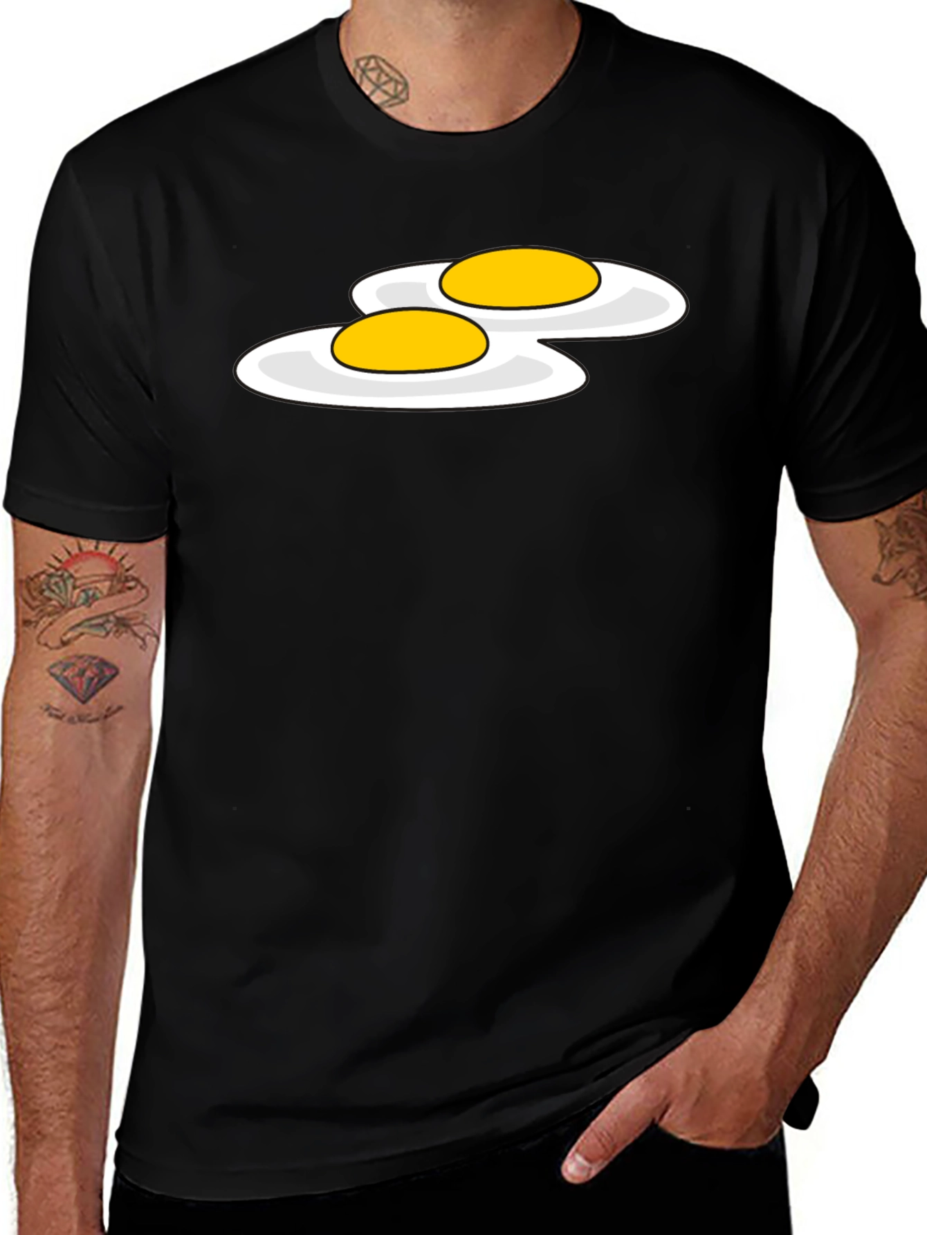 Variant 21 of Funny Sunny Side Up Eggs Graphic T-Shirt - Black