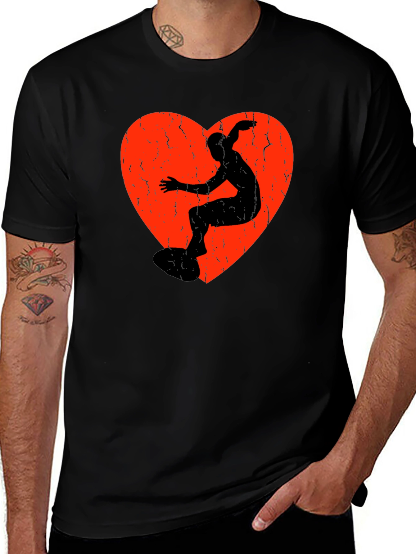 Variant 12 of Surfer Heart Graphic Tee - Black Cotton Casual Shirt