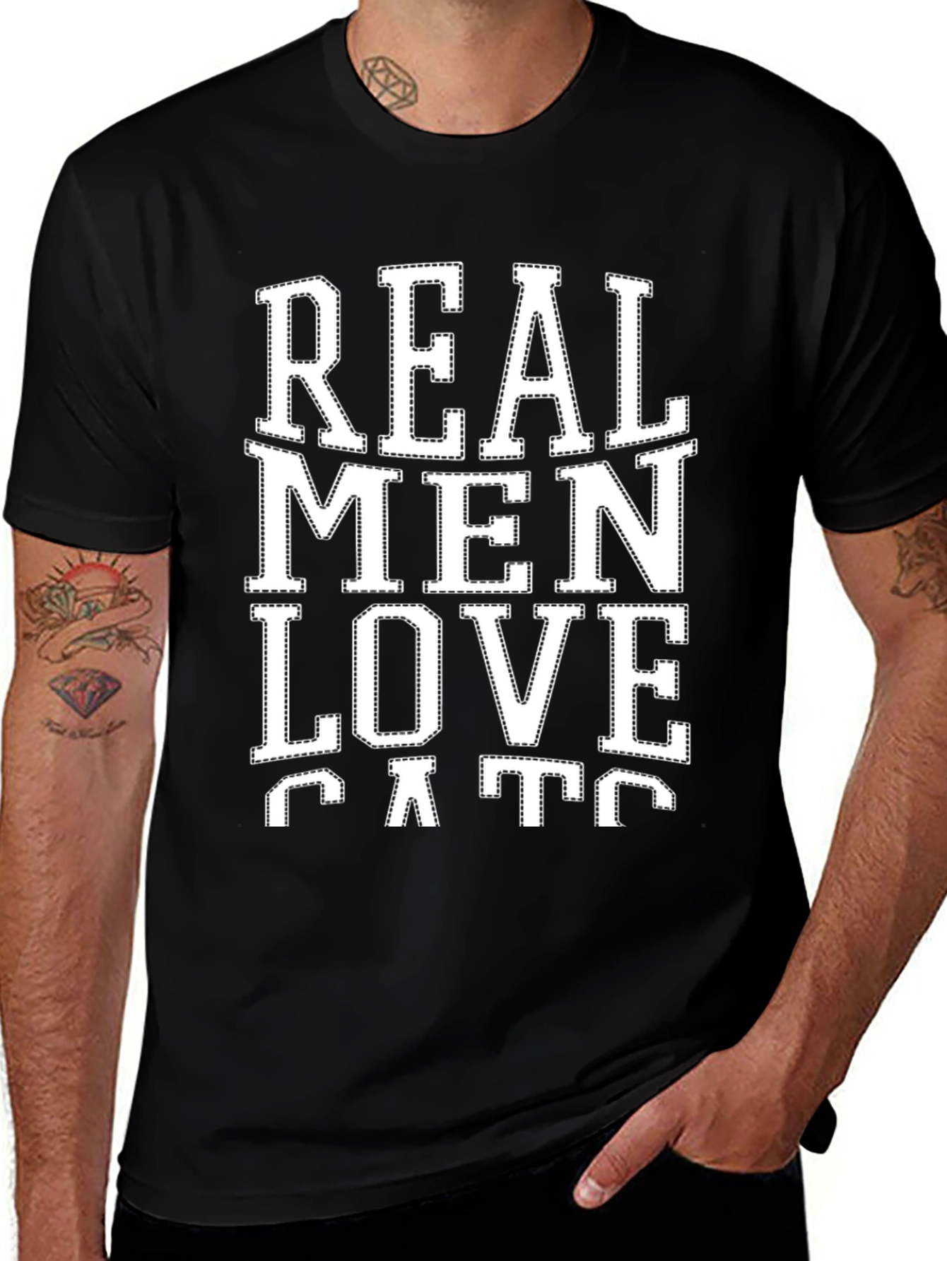 Variant 10 of Real Men Love Cats Graphic Tee - Black