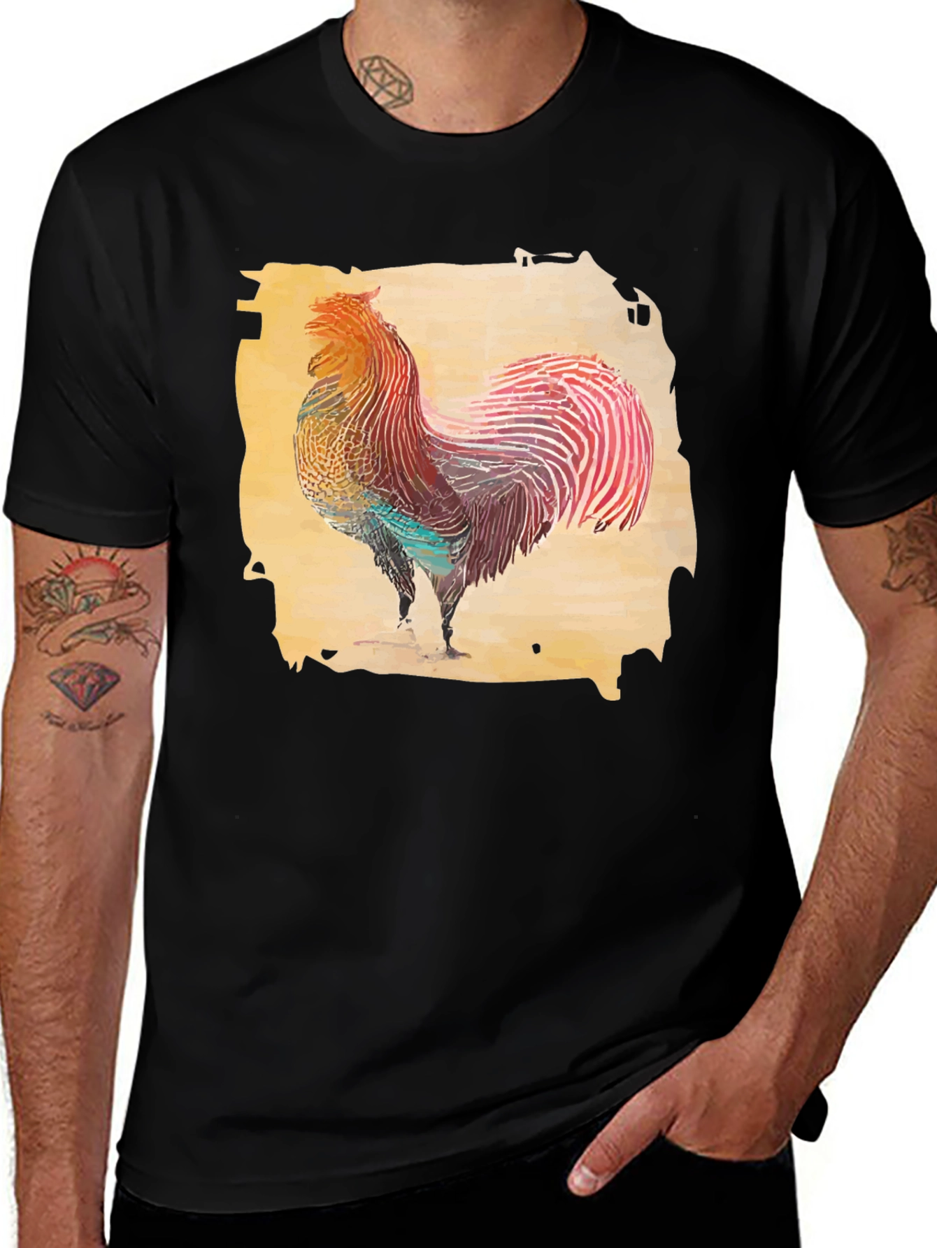 Variant 11 of Rooster Graphic T-Shirt - Black Cotton Tee