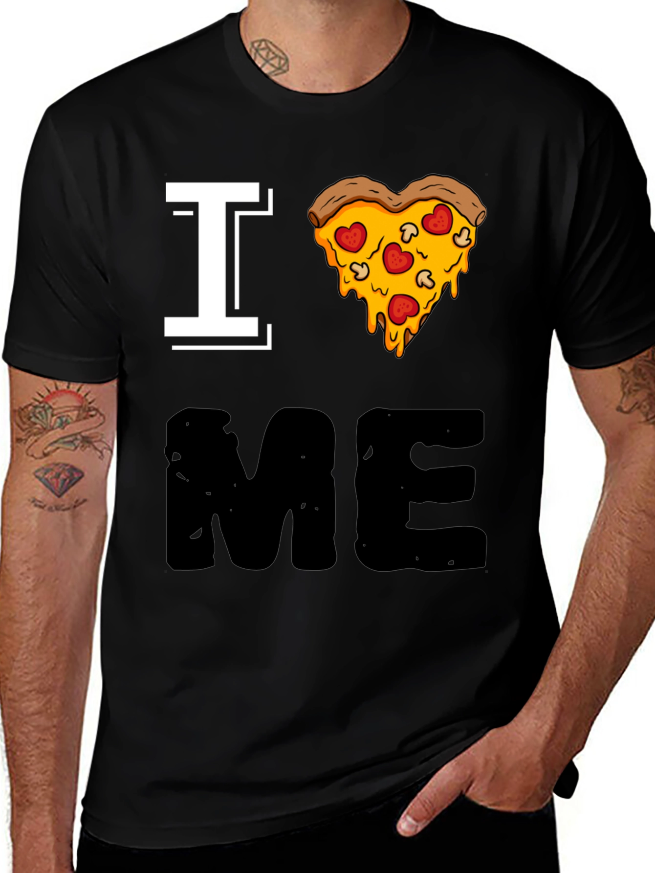 Variant 21 of I Heart Pizza Graphic Tee - Black Casual T-Shirt
