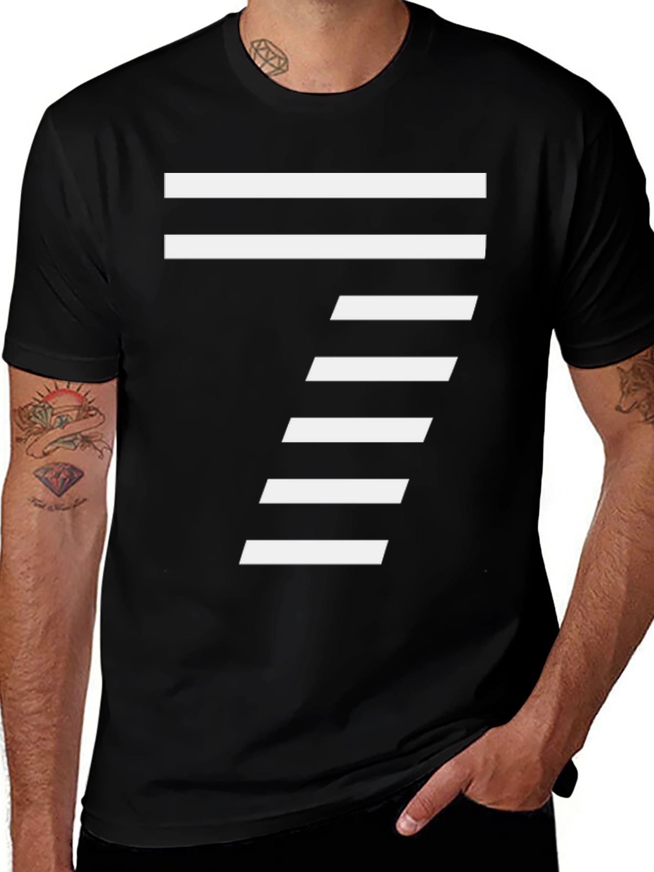 Variant 5 of Geometric White Stripe Black T-Shirt