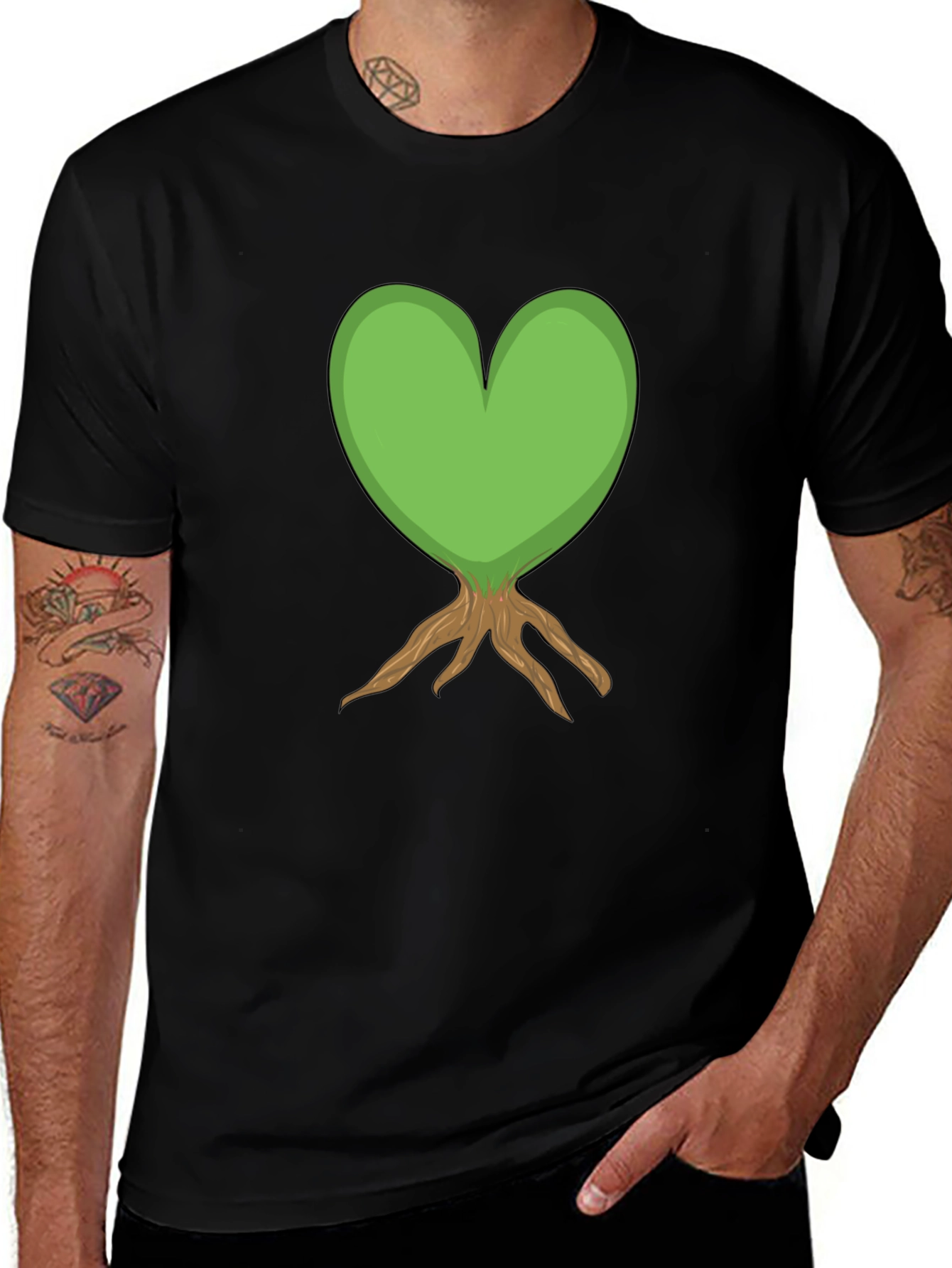 Variant 25 of Heart Tree Graphic Tee - Black Cotton T-Shirt