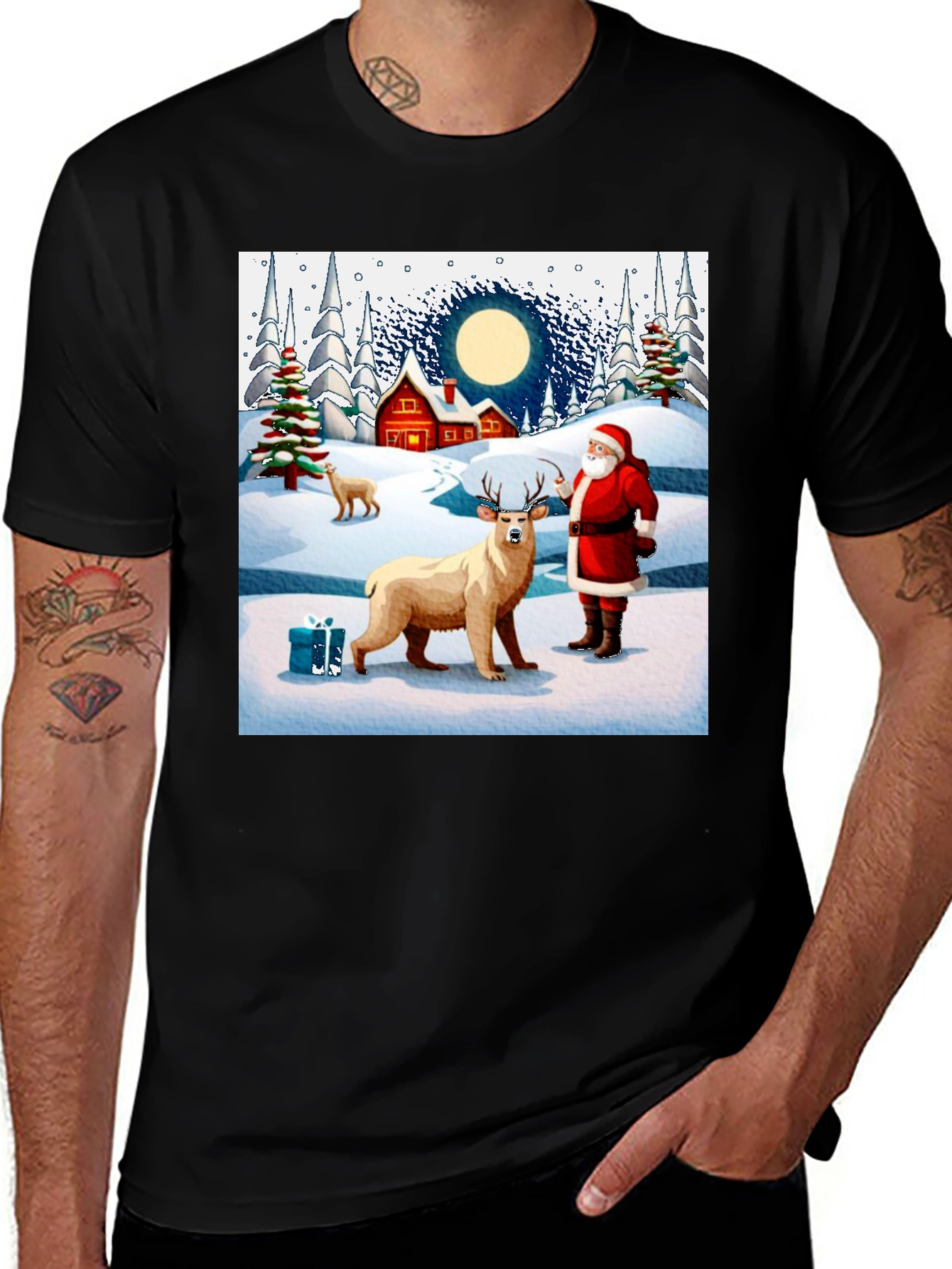 Festive Santa & Reindeer Graphic Tee