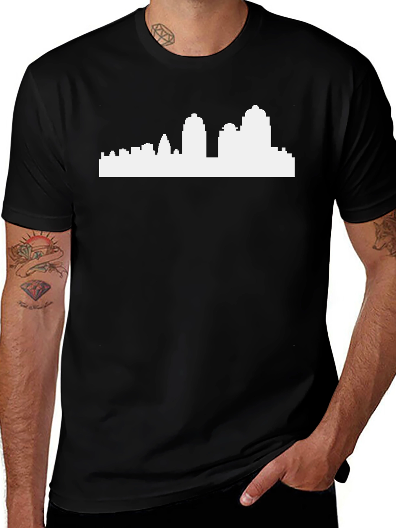 Variant 26 of Cityscape Graphic Tee - Black Cotton T-Shirt