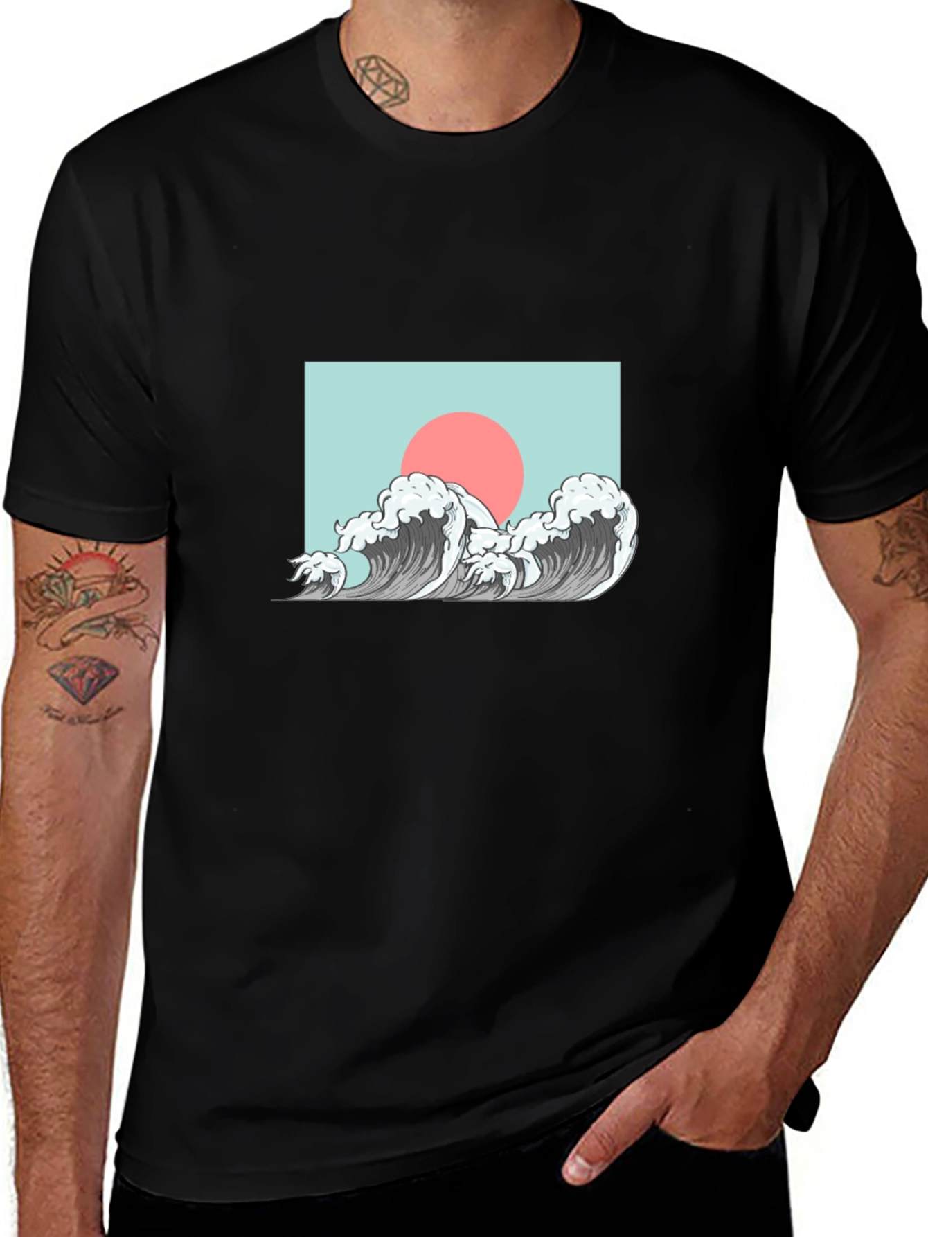 Variant 29 of Wave Design Graphic Tee - Black