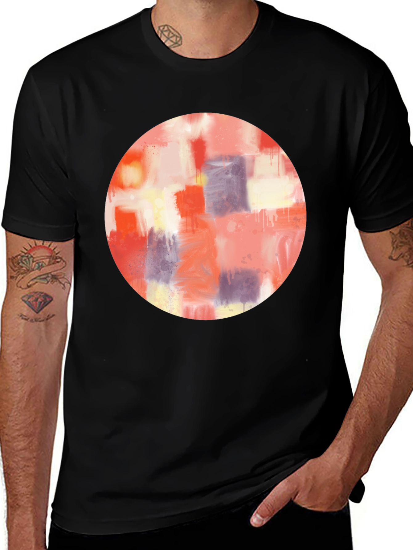 Variant 20 of Abstract Art Circle Graphic Tee - Men's Black T-Shirt