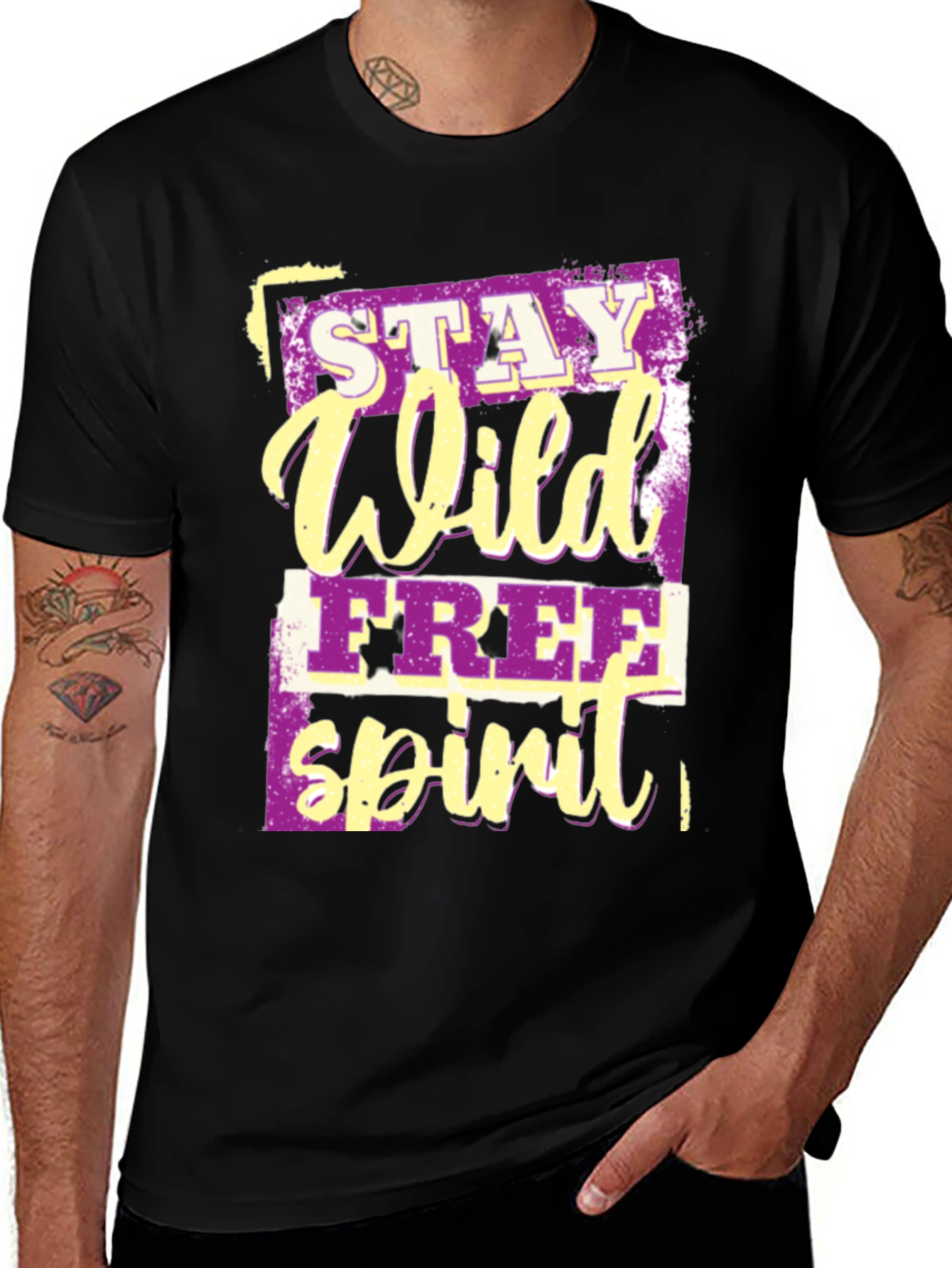Variant 14 of Stay Wild Graphic Tee - Men's Black Cotton T-Shirt