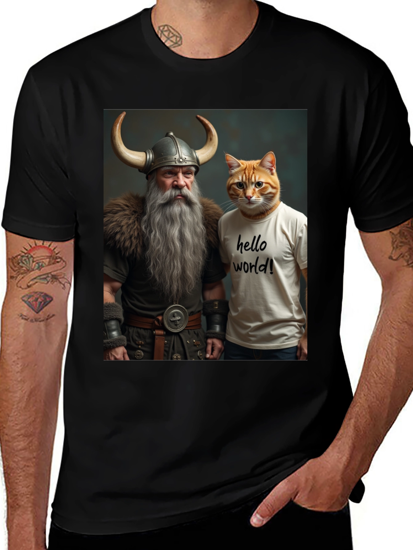 Variant 26 of Viking & Cat "Hello World" Graphic T-Shirt