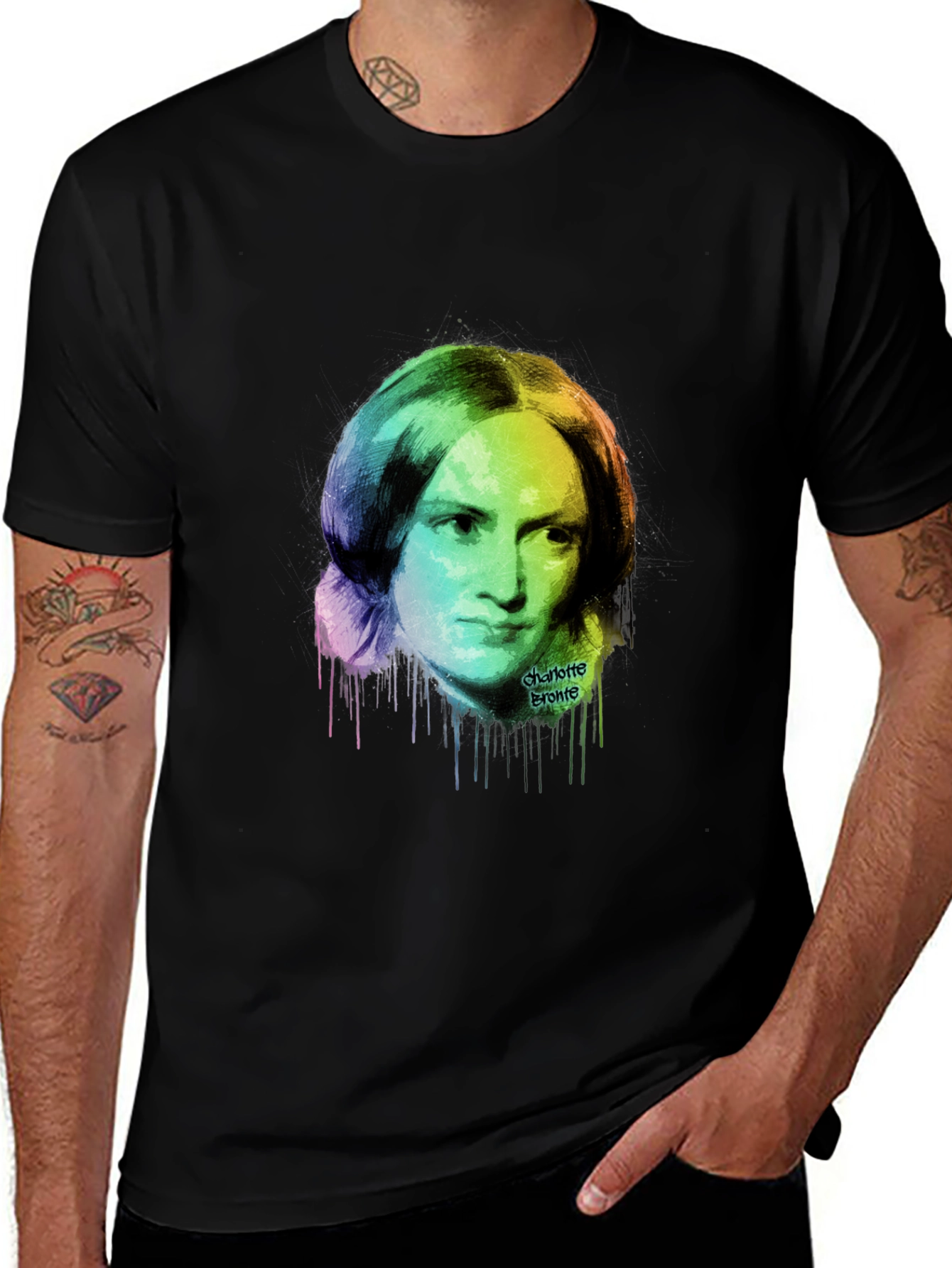 Variant 26 of Charlotte Bronte Rainbow Portrait Black T-Shirt