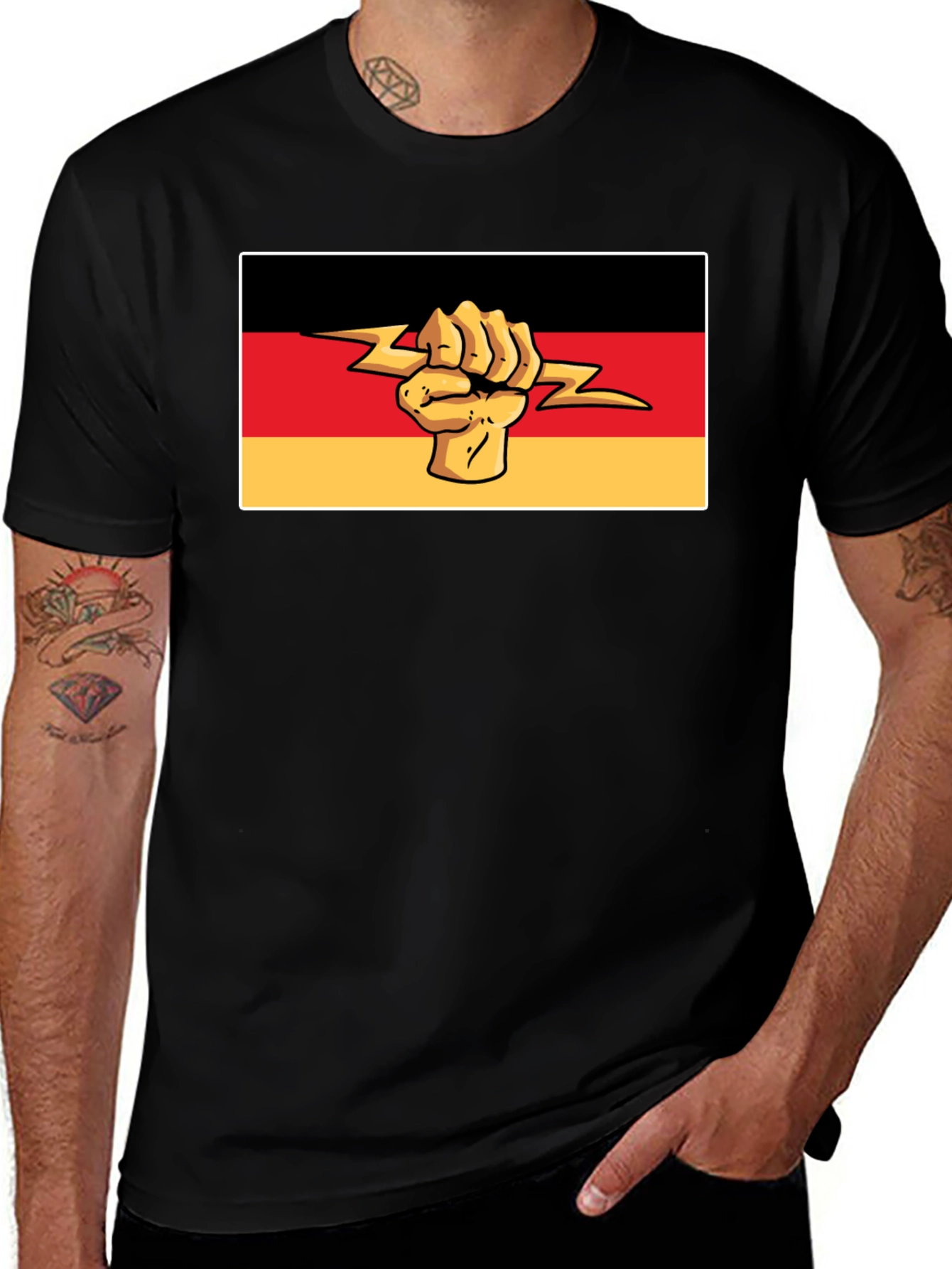 German Flag Fist Lightning Bolt Graphic T-Shirt